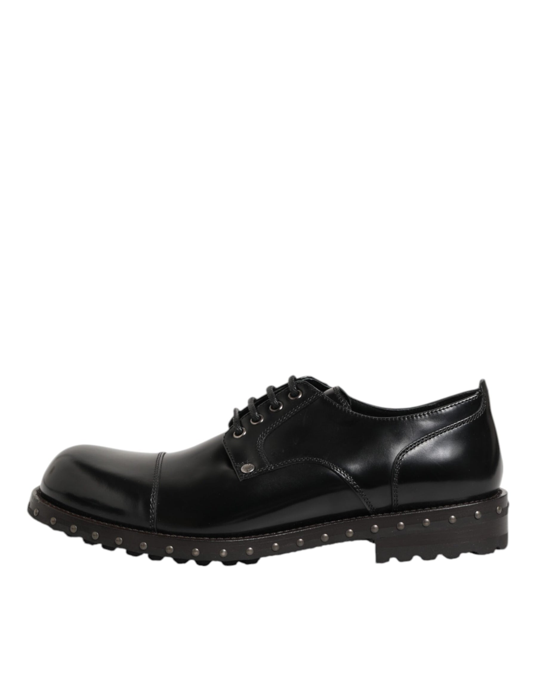 Dolce & Gabbana Black Leather Studded Men Formal Derby Shoes | Regal Royce