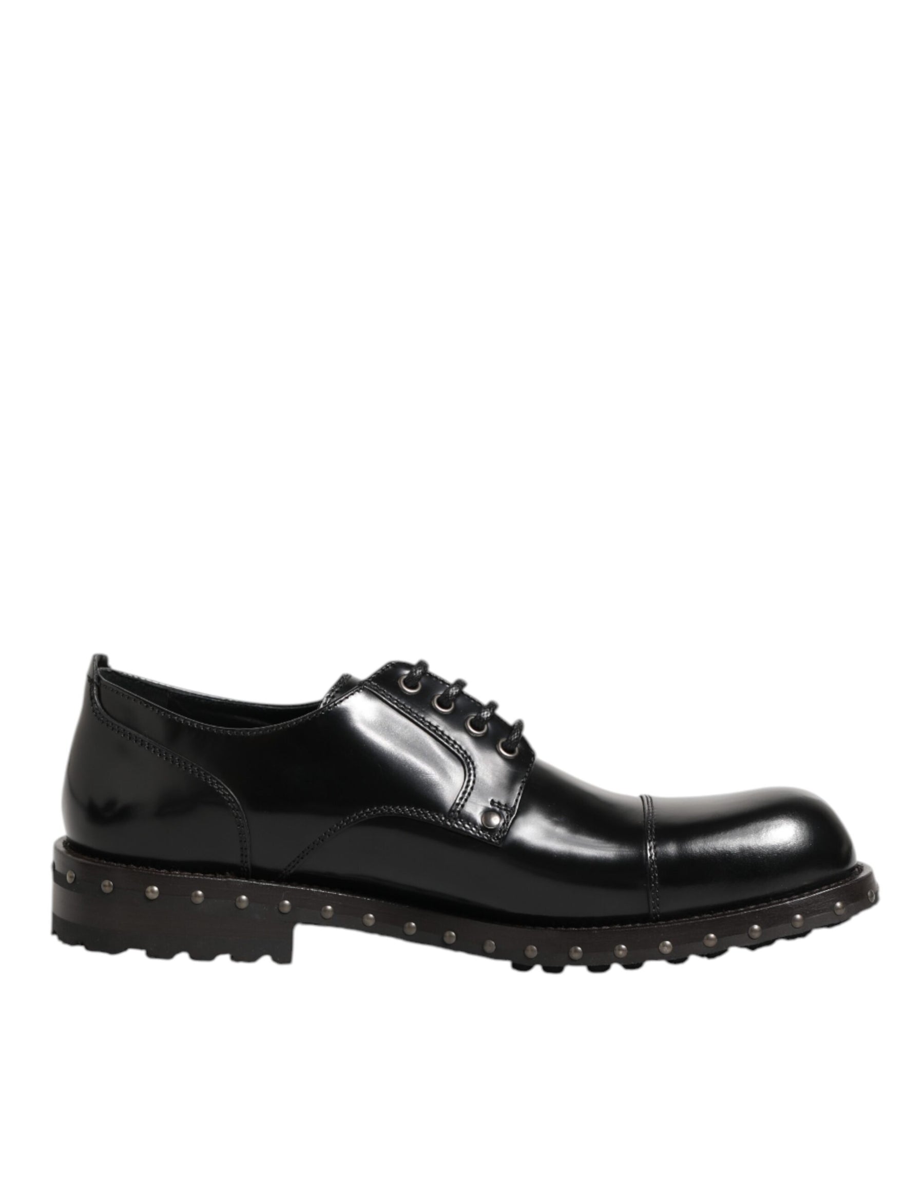 Dolce & Gabbana Black Leather Studded Men Formal Derby Shoes | Regal Royce