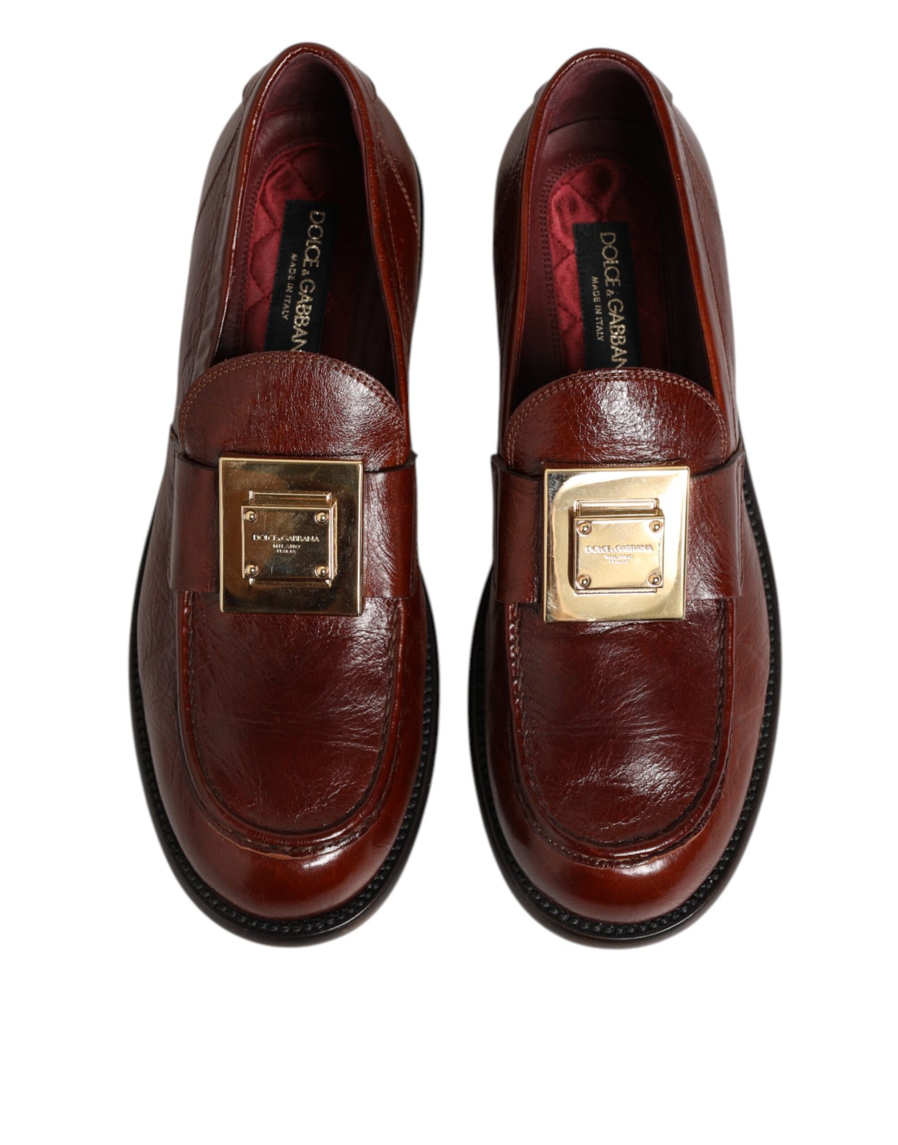 Dolce & Gabbana Brown Leather Logo Slip On Men Dress Shoes | Regal Royce