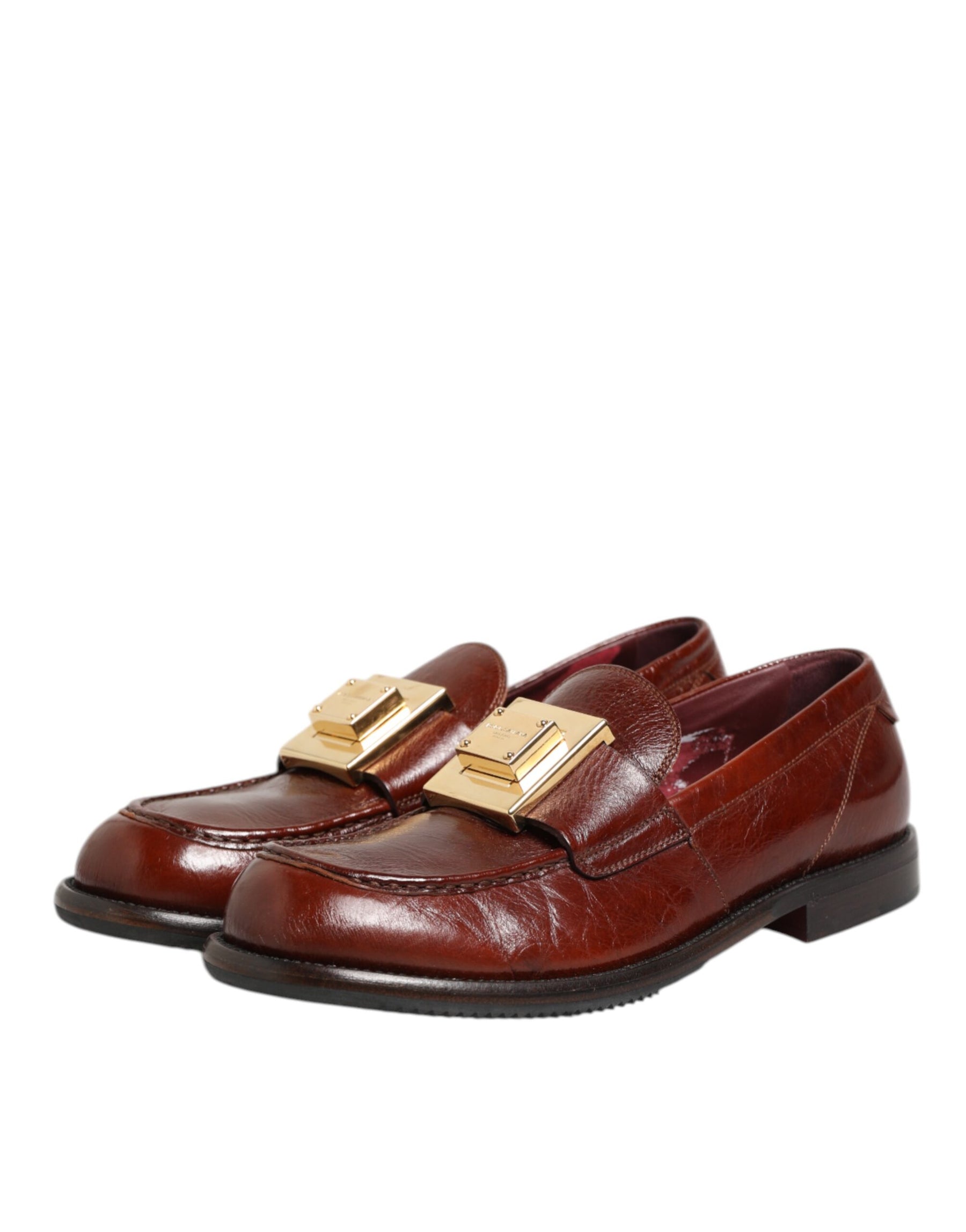 Dolce & Gabbana Brown Leather Logo Slip On Men Dress Shoes | Regal Royce