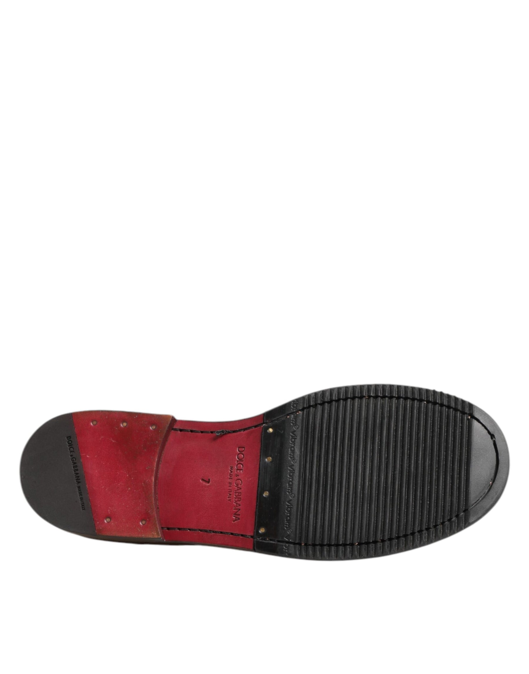 Dolce & Gabbana Brown Leather Logo Slip On Men Dress Shoes | Regal Royce