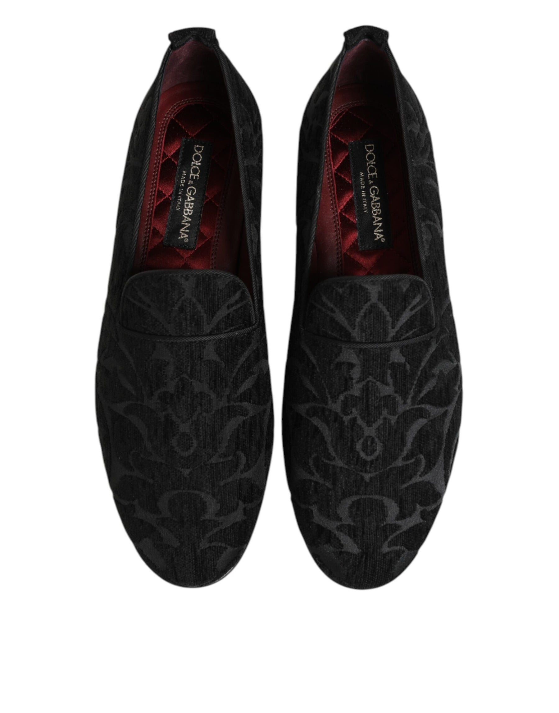 Dolce & Gabbana Black Brocade Loafers Slip On Men Dress Shoes | Regal Royce