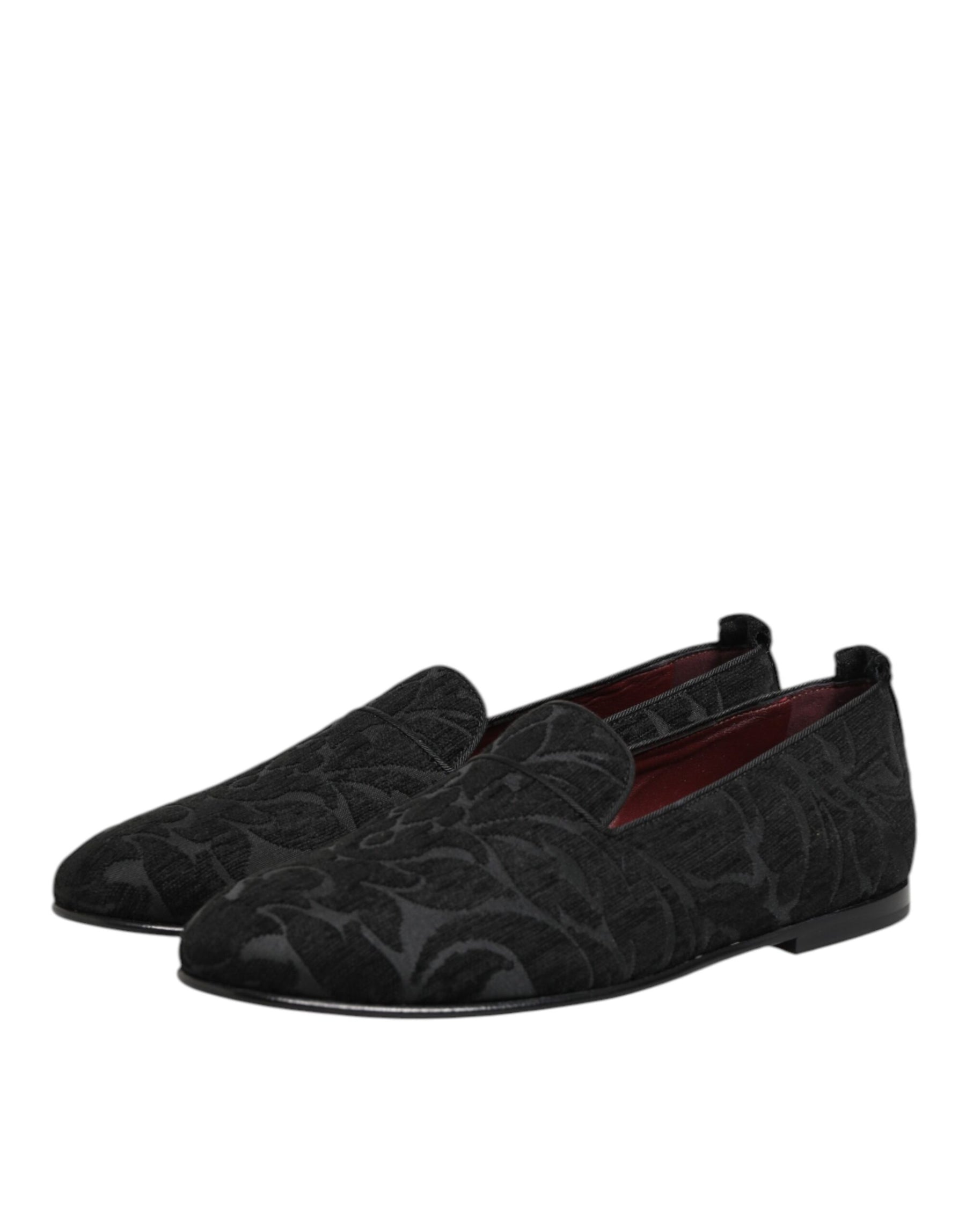 Dolce & Gabbana Black Brocade Loafers Slip On Men Dress Shoes | Regal Royce