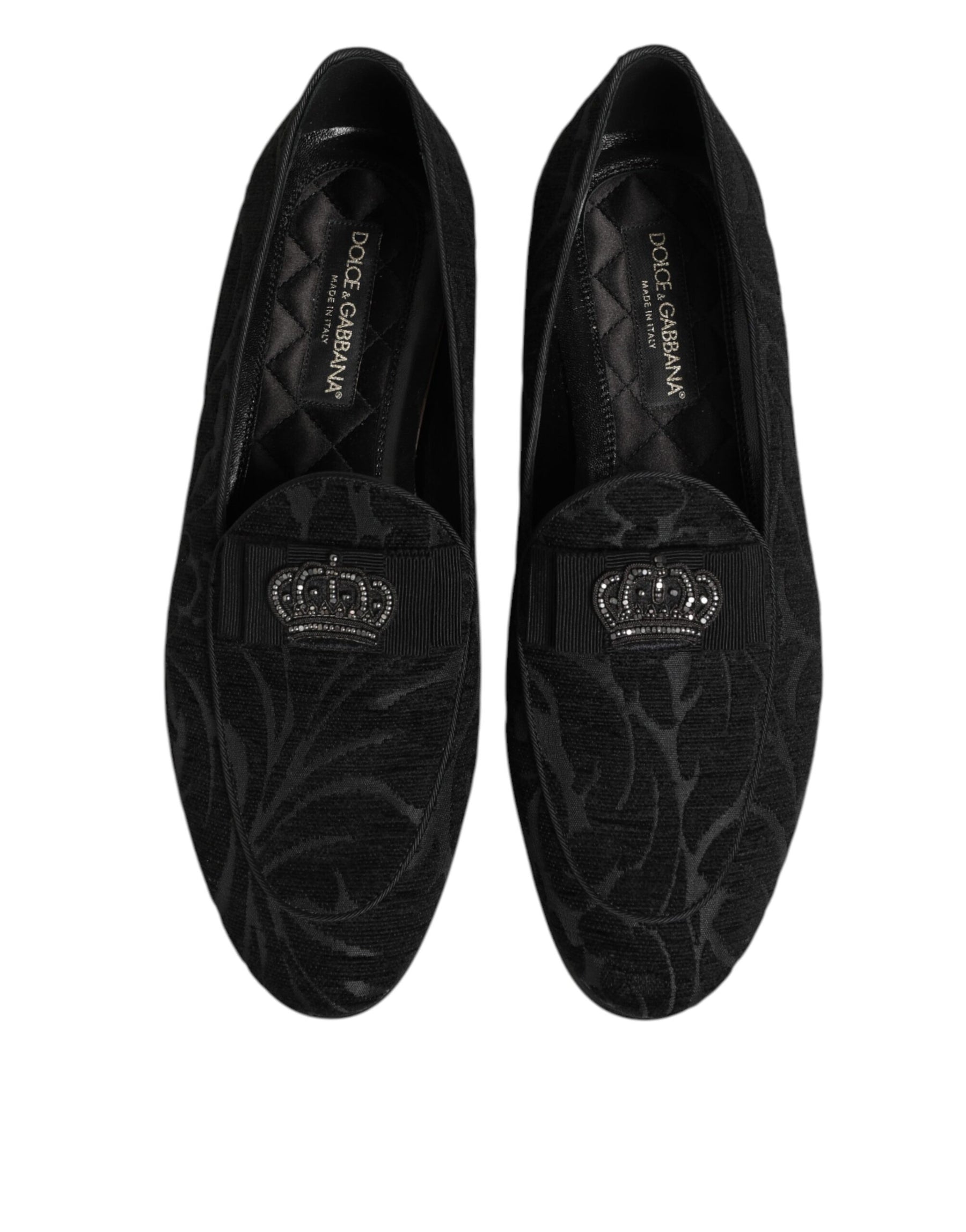 Dolce & Gabbana Black Brocade Crown Loafers Dress Shoes | Regal Royce