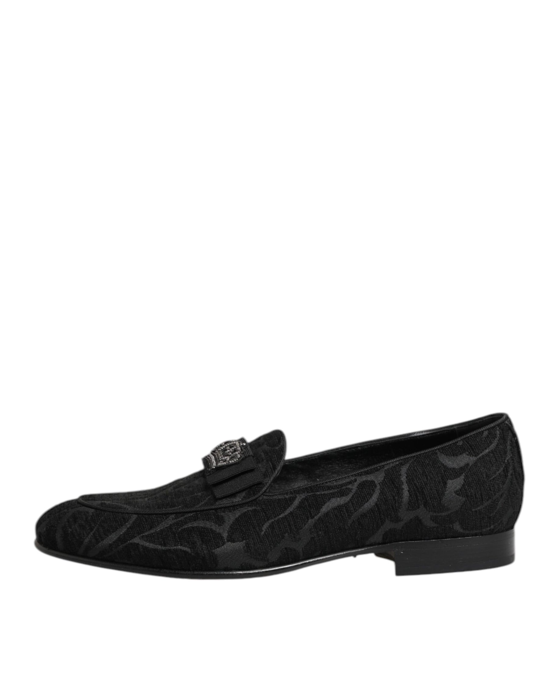 Dolce & Gabbana Black Brocade Crown Loafers Dress Shoes | Regal Royce