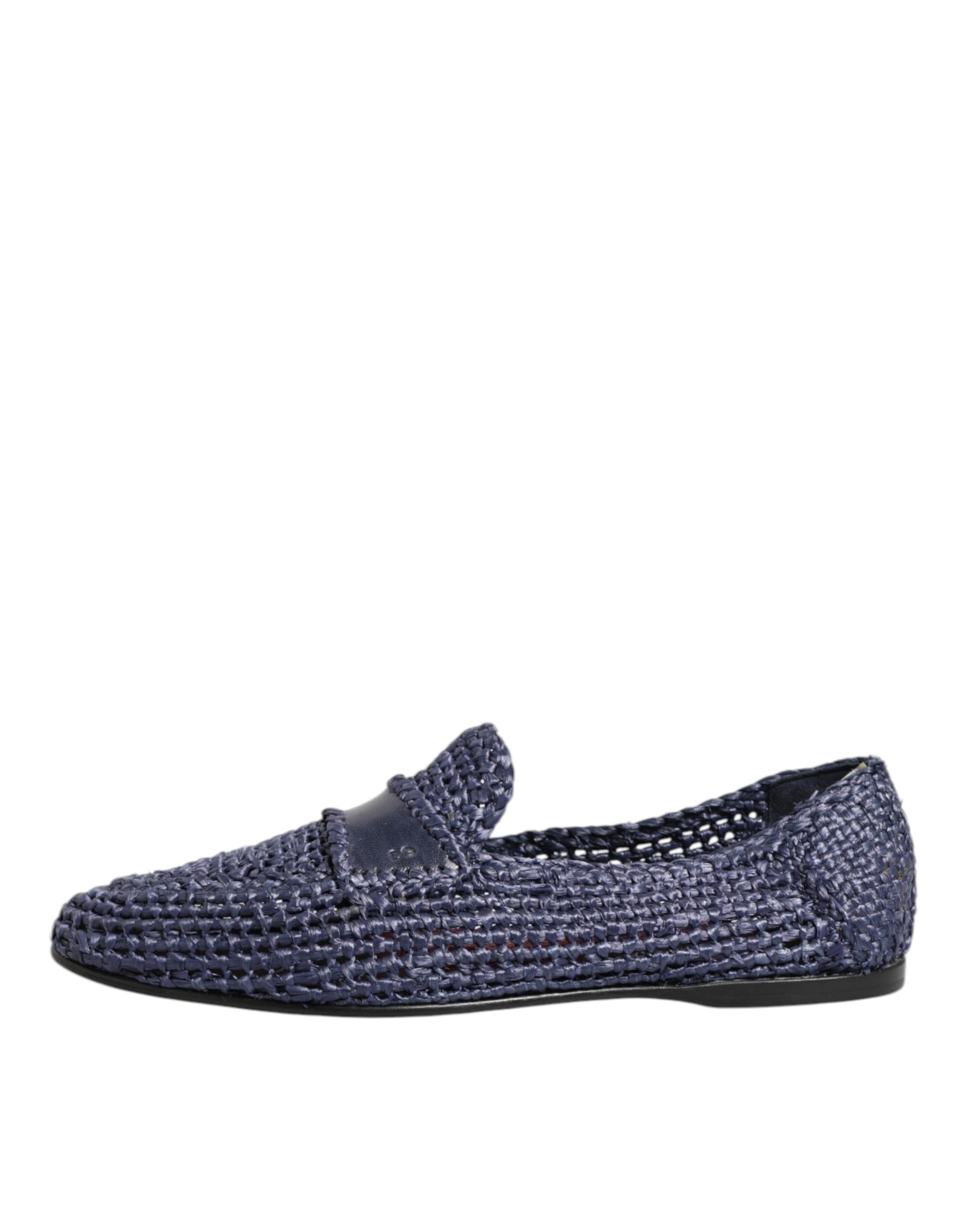 Dolce & Gabbana Blue Woven Leather Slip On Loafers Men Shoes | Regal Royce