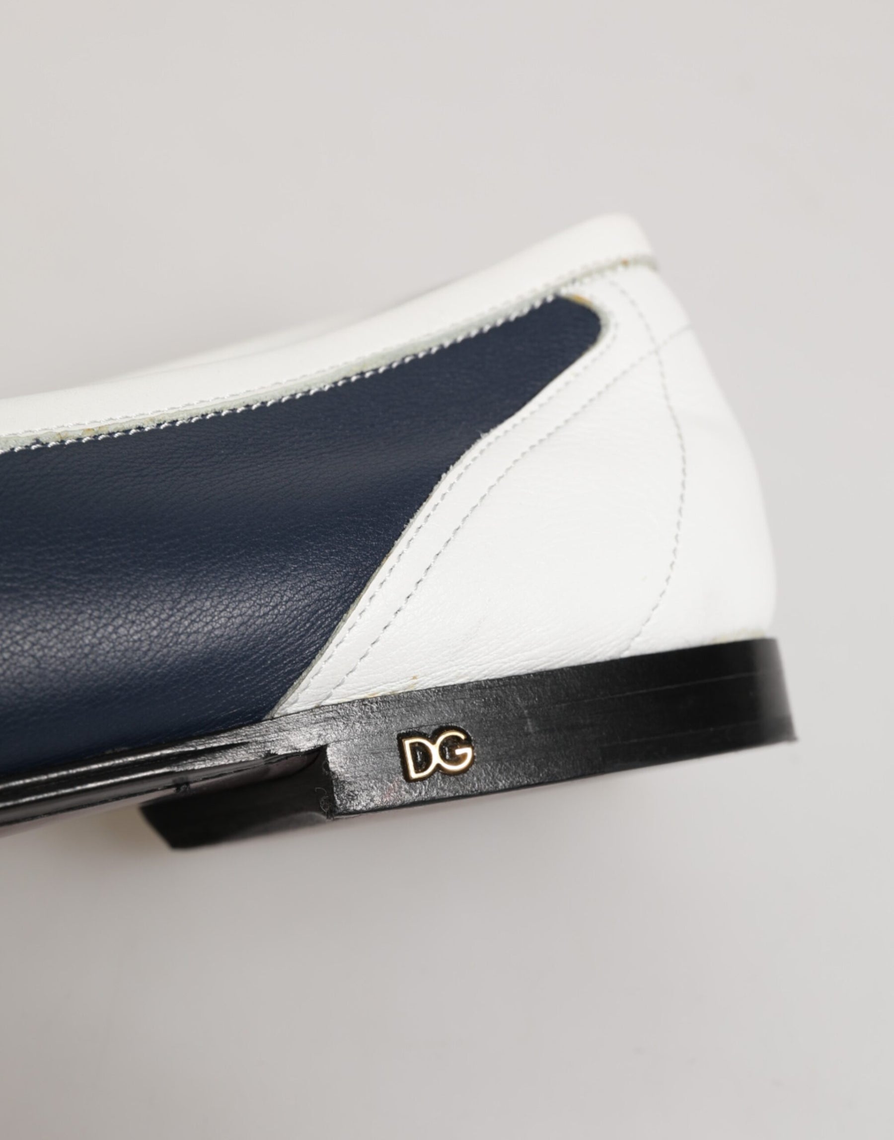 Dolce & Gabbana White Blue Leather Slip On Loafers Men Formal Shoes | Regal Royce