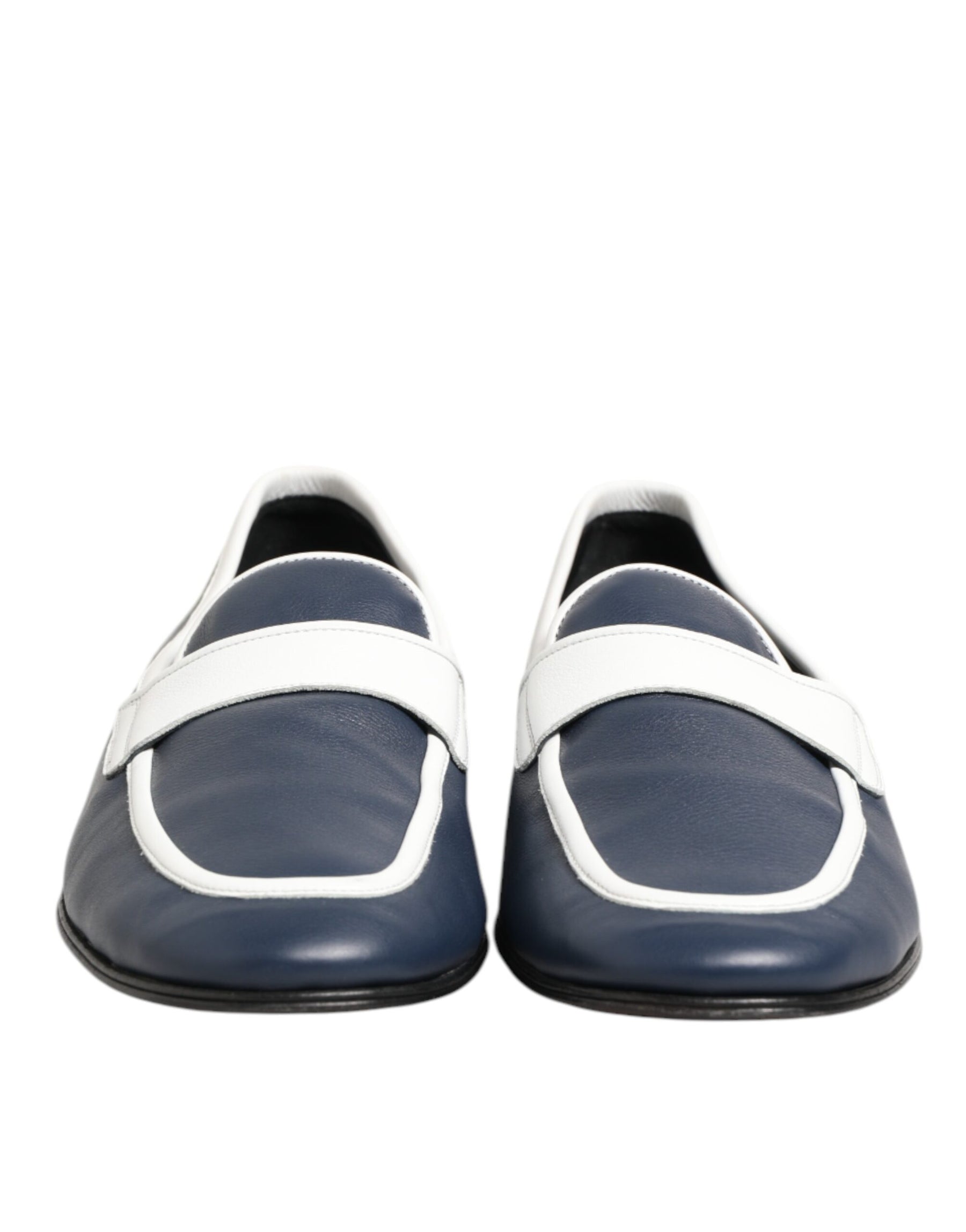 Dolce & Gabbana White Blue Leather Slip On Loafers Men Formal Shoes | Regal Royce