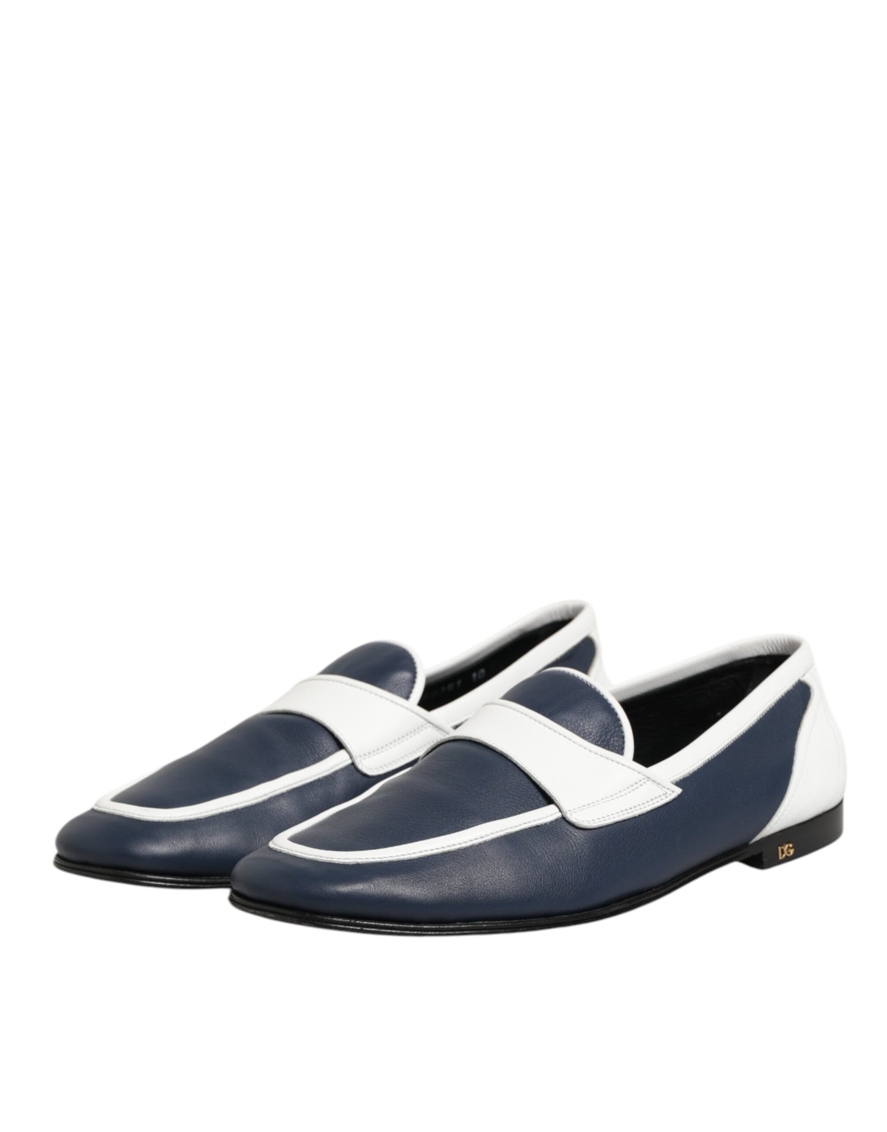 Dolce & Gabbana White Blue Leather Slip On Loafers Men Formal Shoes | Regal Royce