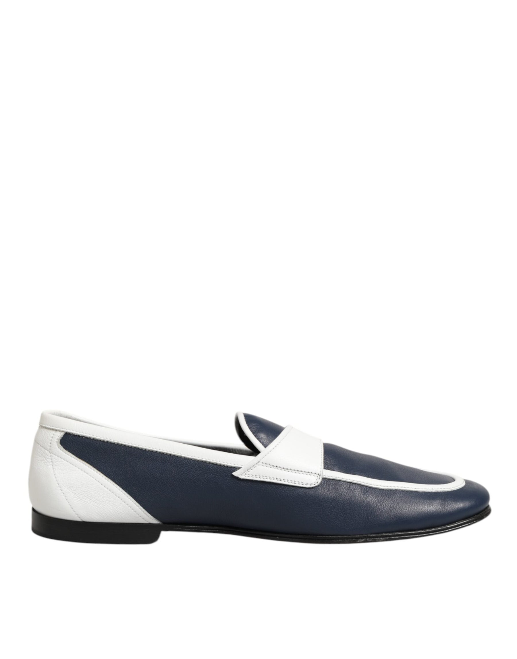 Dolce & Gabbana White Blue Leather Slip On Loafers Men Formal Shoes | Regal Royce