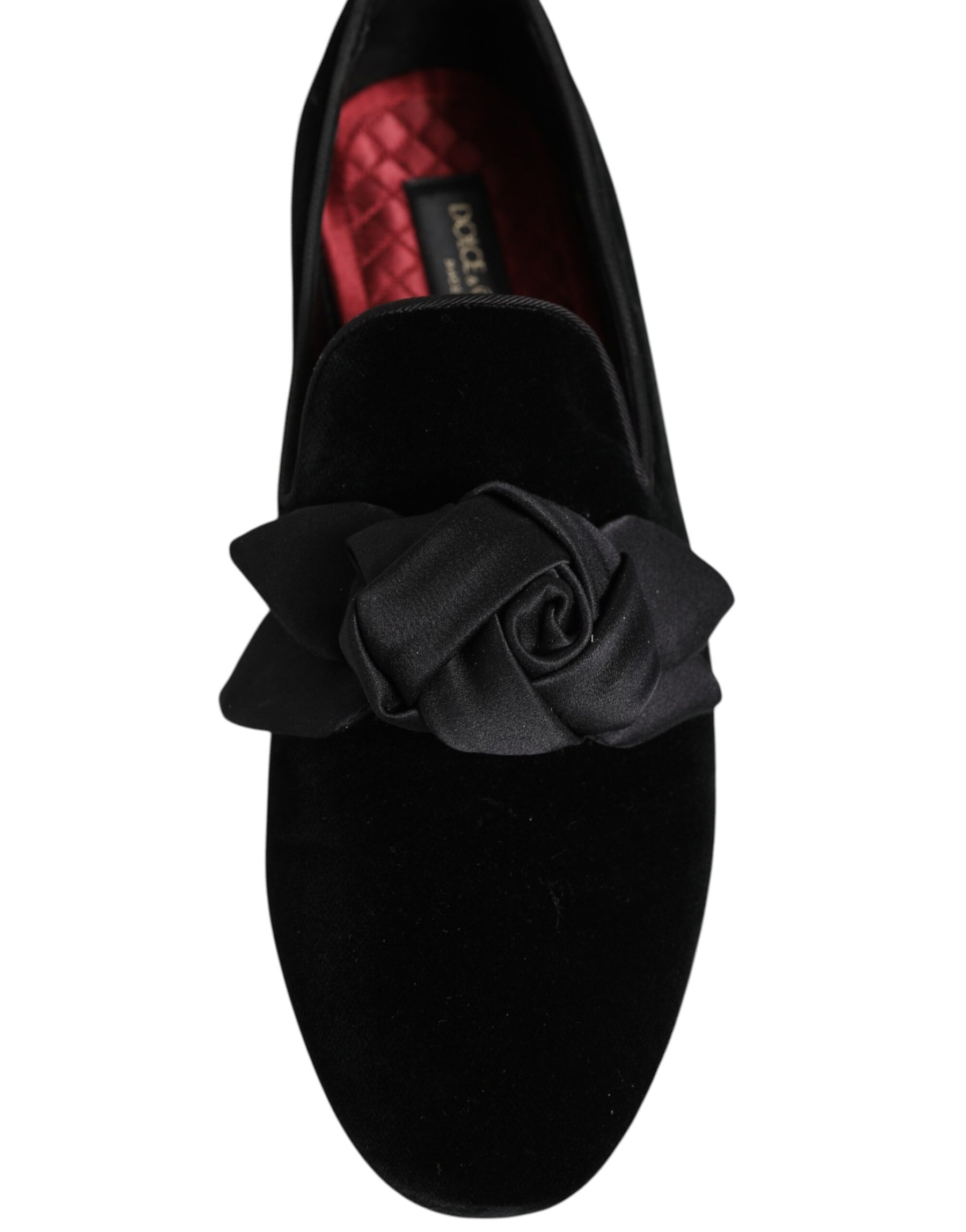 Dolce & Gabbana Black Suede Cotton Rose Slip On Loafers Shoes | Regal Royce