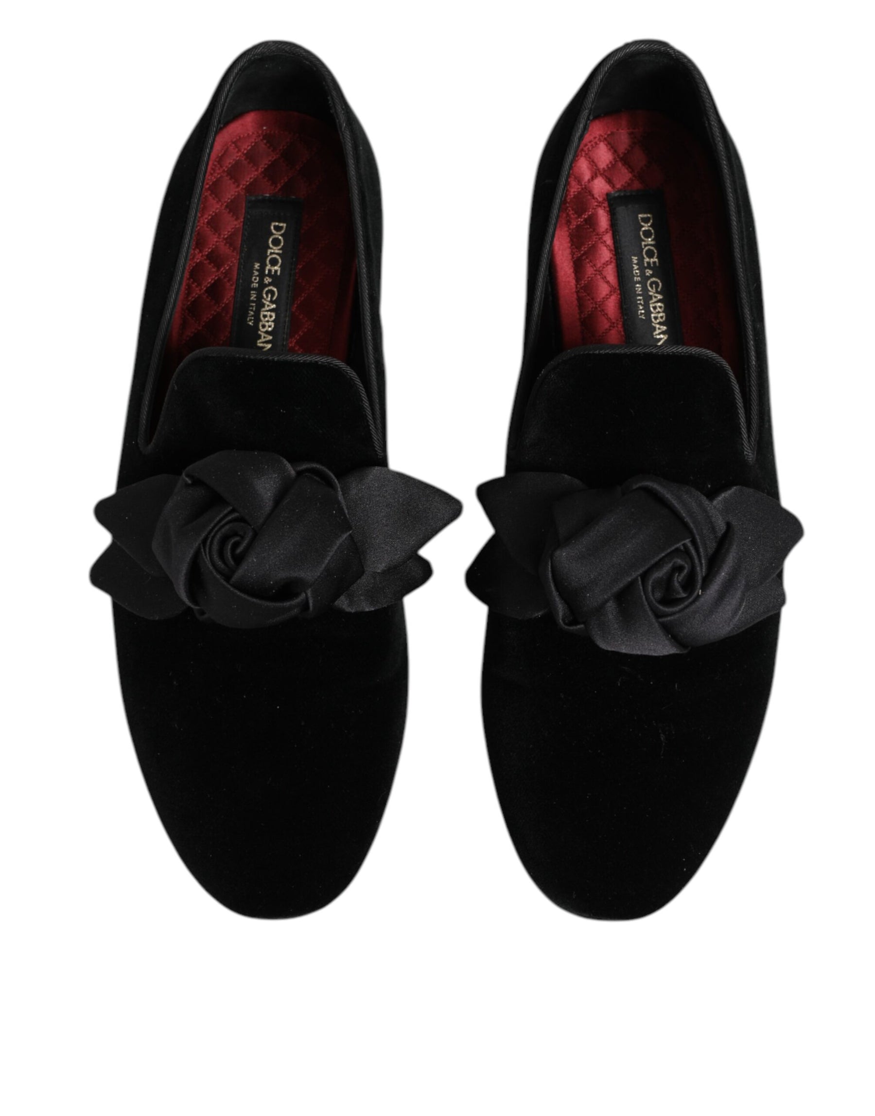 Dolce & Gabbana Black Suede Cotton Rose Slip On Loafers Shoes | Regal Royce