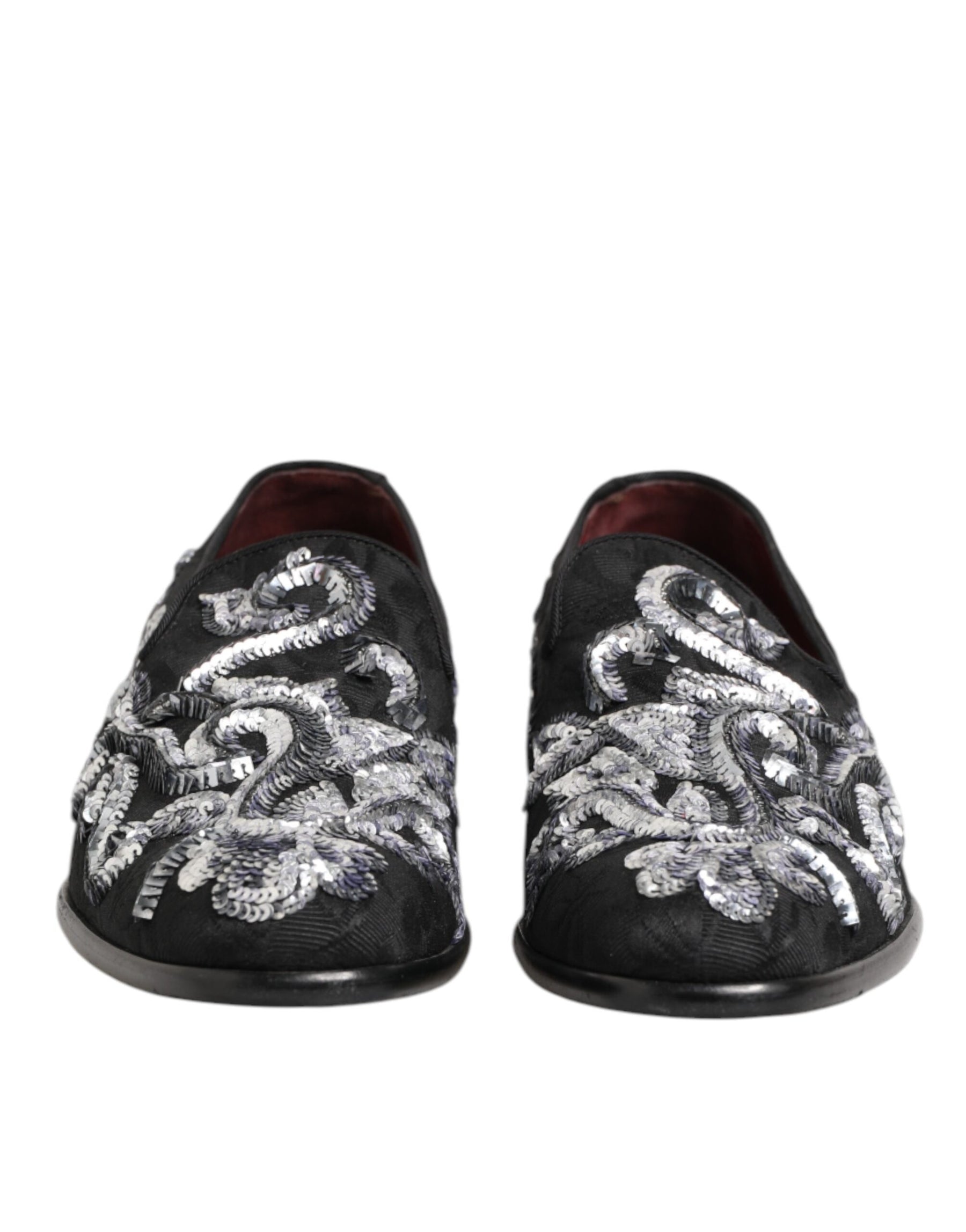 Dolce & Gabbana Black Silver Sequined Loafers Men Dress Shoes | Regal Royce