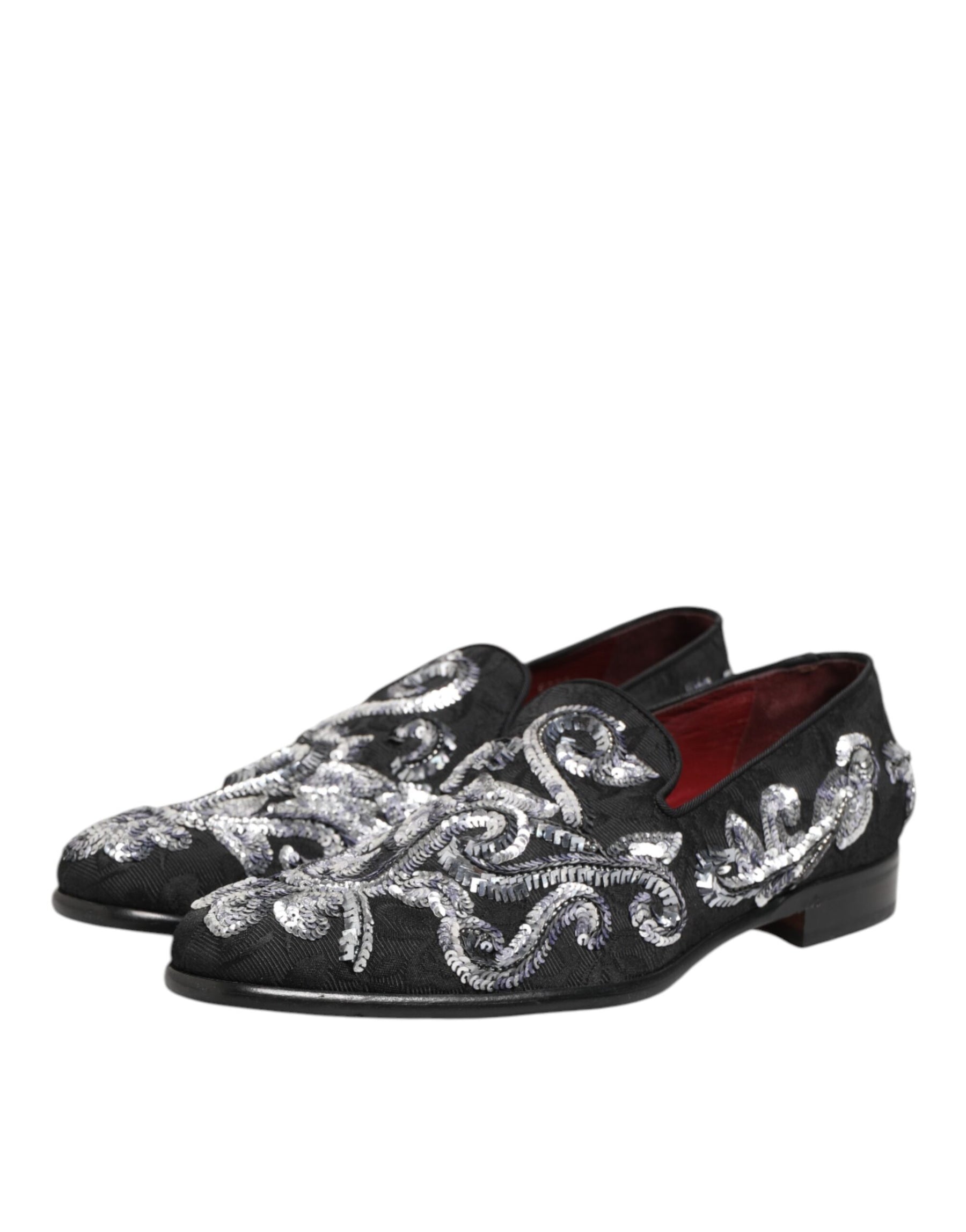 Dolce & Gabbana Black Silver Sequined Loafers Men Dress Shoes | Regal Royce