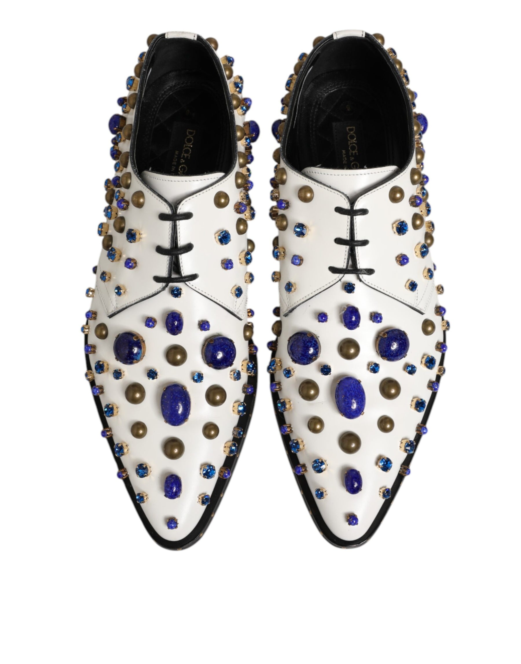 Dolce & Gabbana White Leather Crystals Embellished Dress Shoes | Regal Royce