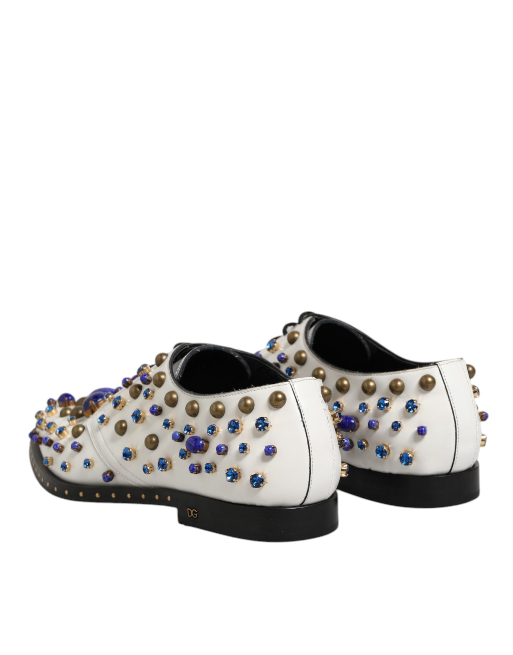 Dolce & Gabbana White Leather Crystals Embellished Dress Shoes | Regal Royce