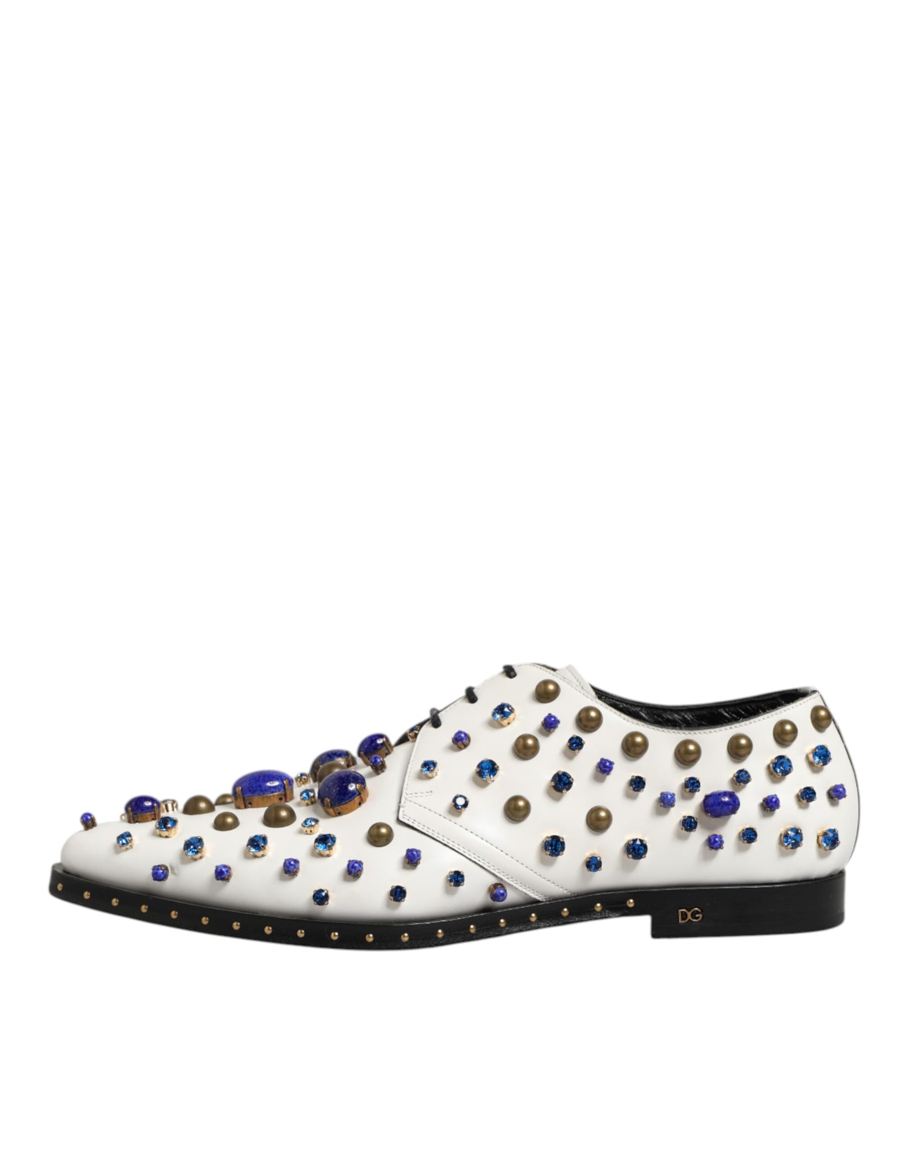 Dolce & Gabbana White Leather Crystals Embellished Dress Shoes | Regal Royce