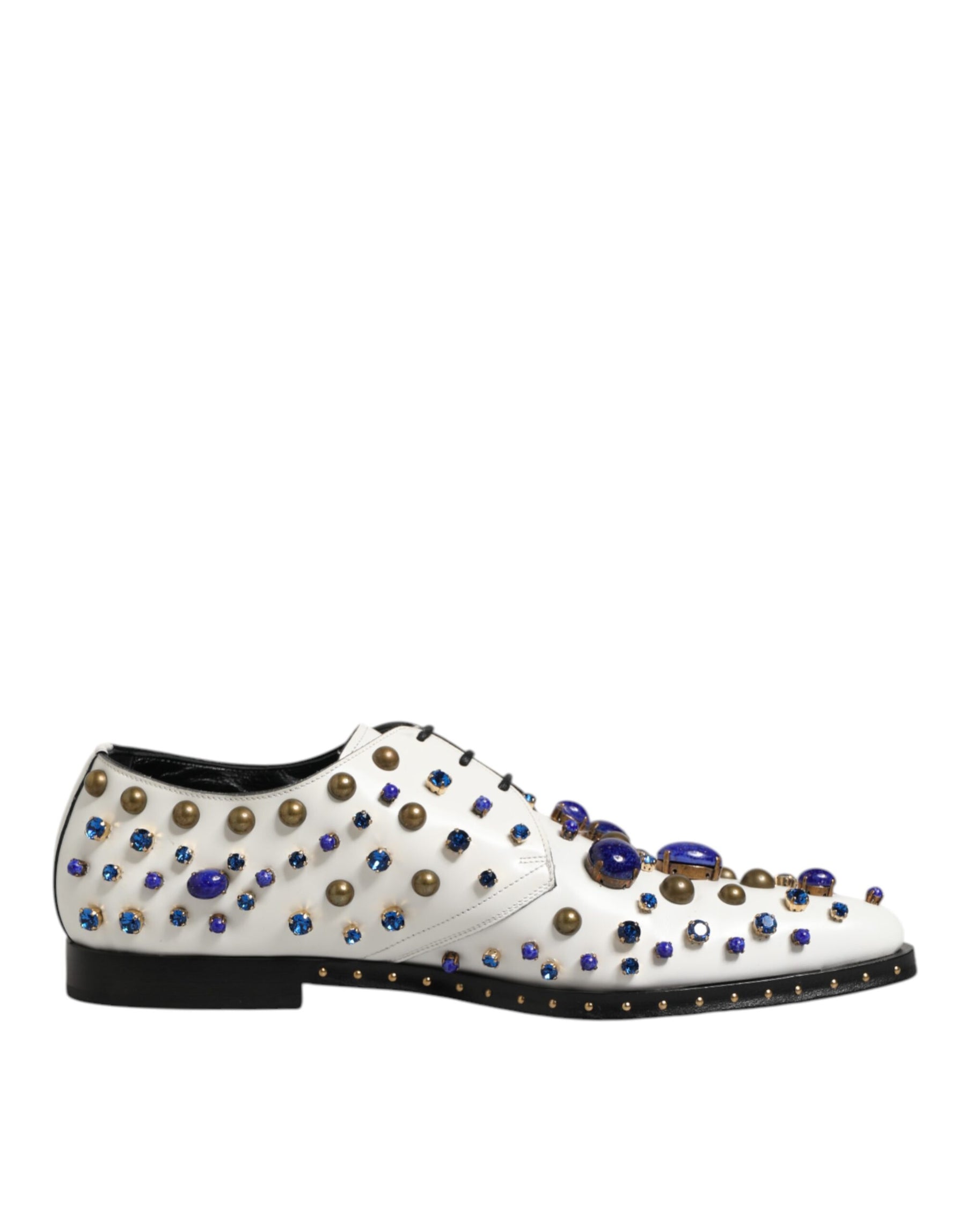 Dolce & Gabbana White Leather Crystals Embellished Dress Shoes | Regal Royce