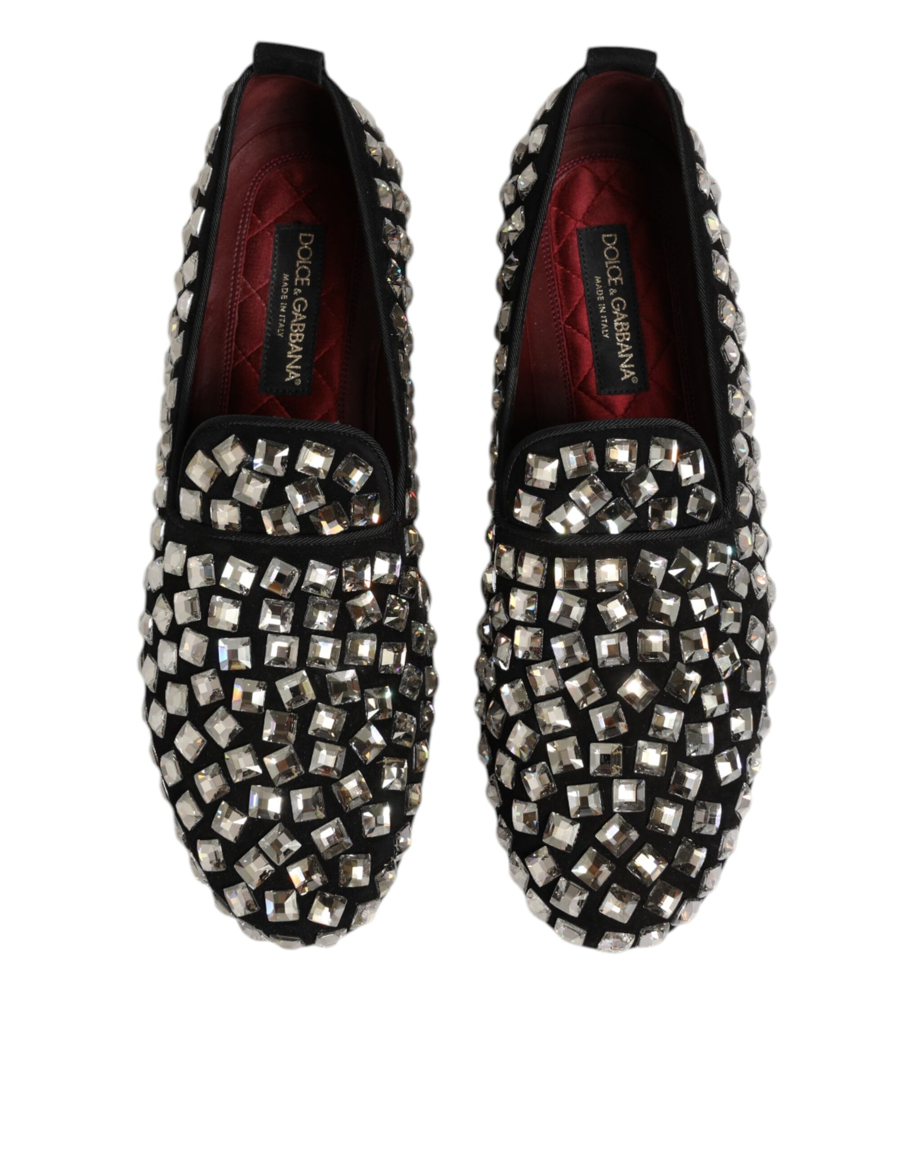 Dolce & Gabbana Black Suede Crystals Loafers Men Dress Shoes | Regal Royce
