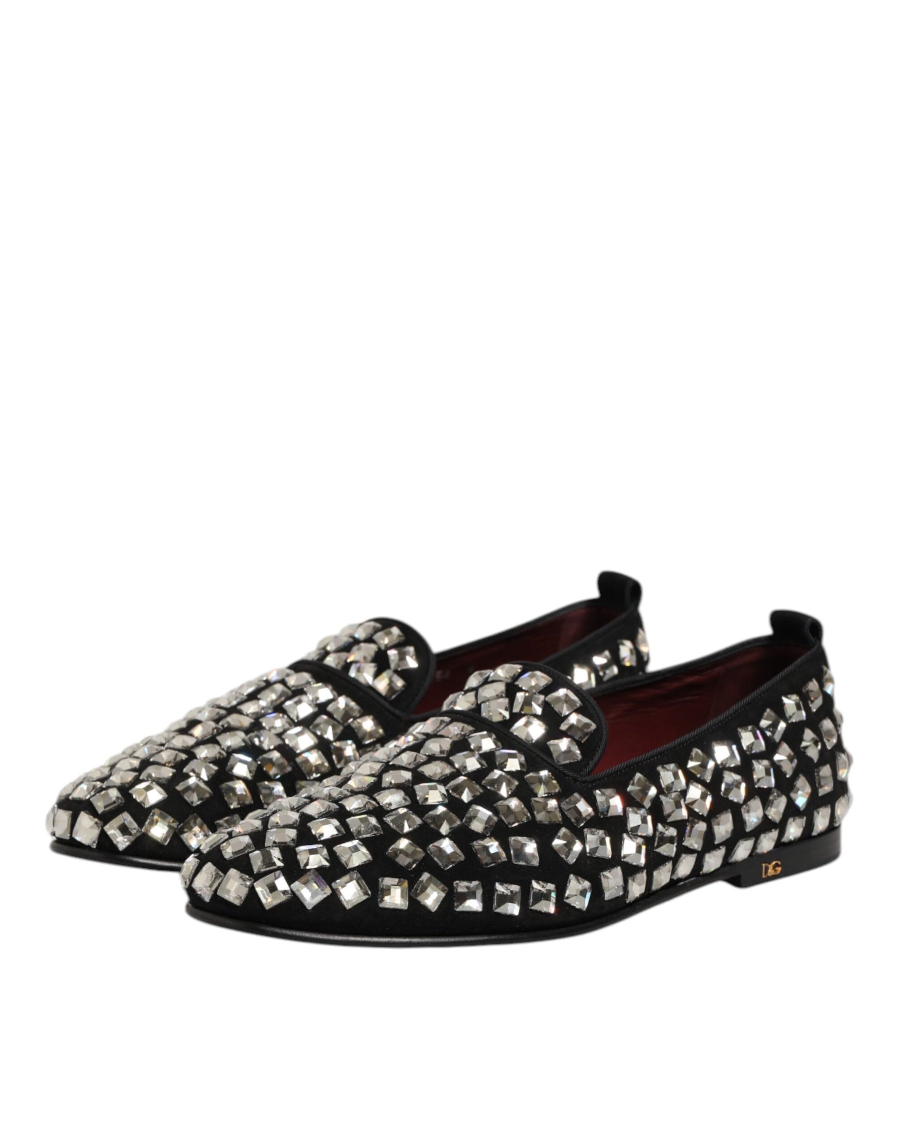 Dolce & Gabbana Black Suede Crystals Loafers Men Dress Shoes | Regal Royce