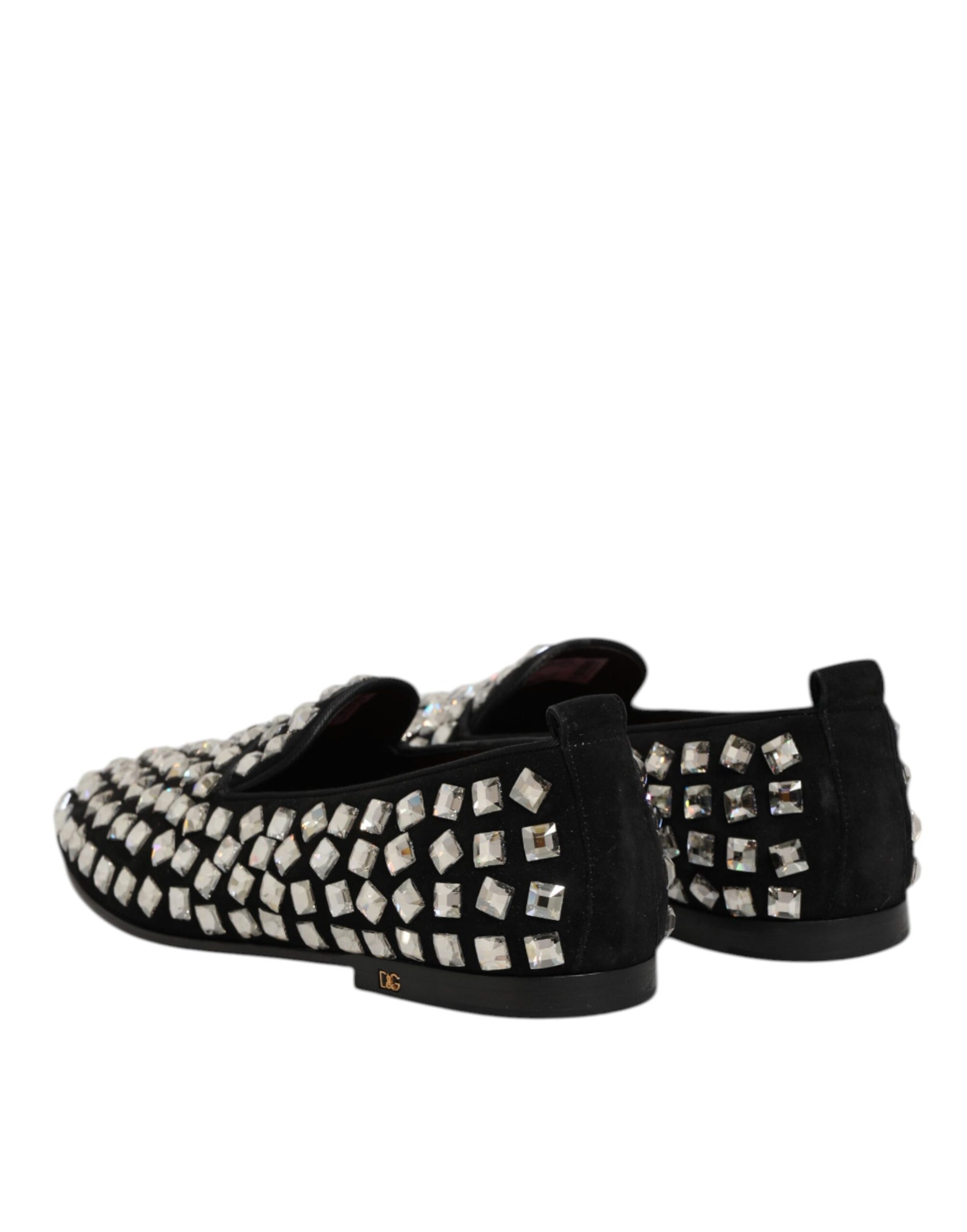 Dolce & Gabbana Black Suede Crystals Loafers Men Dress Shoes | Regal Royce