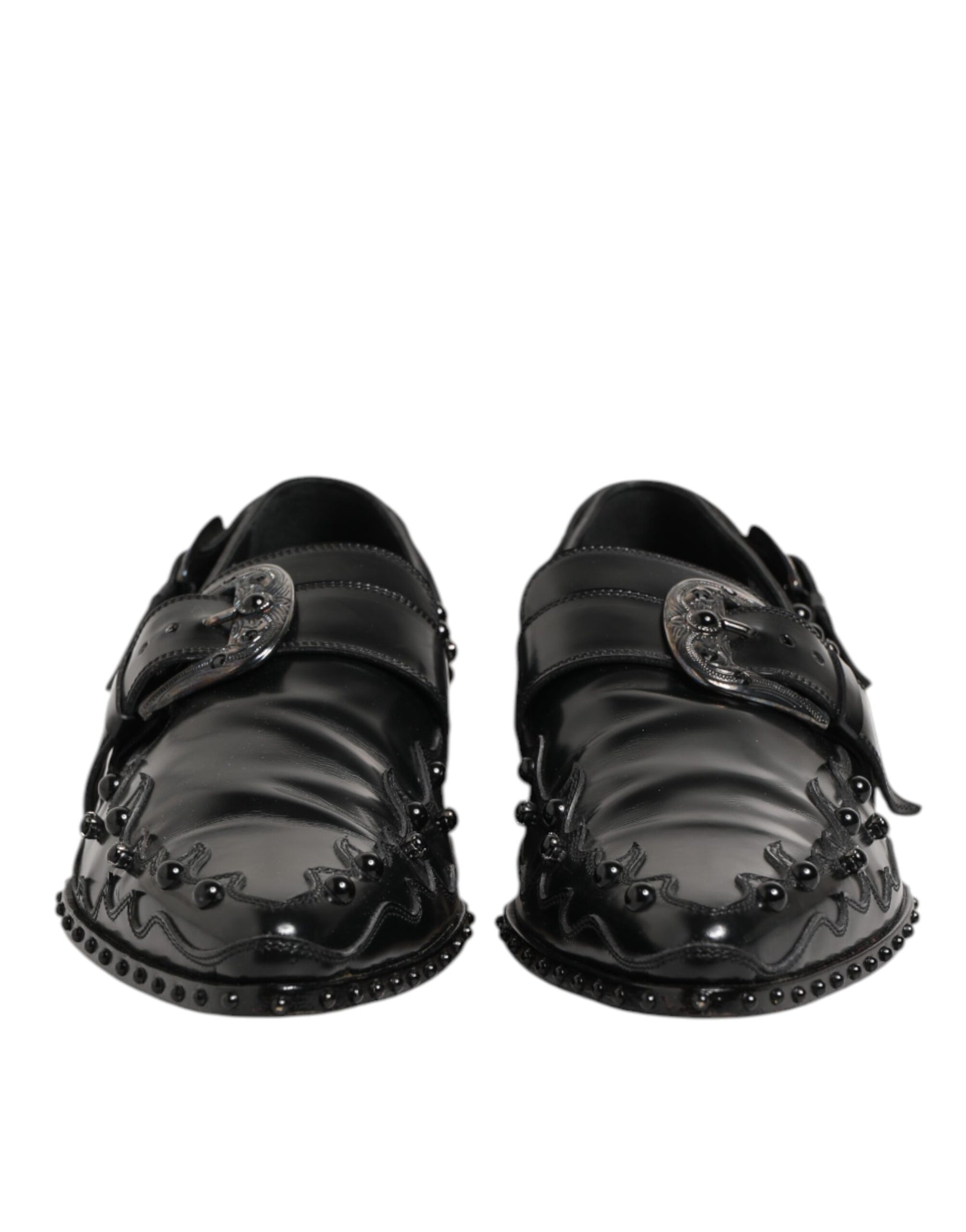 Dolce & Gabbana Black Embellished Dress Monk Strap Shoes | Regal Royce