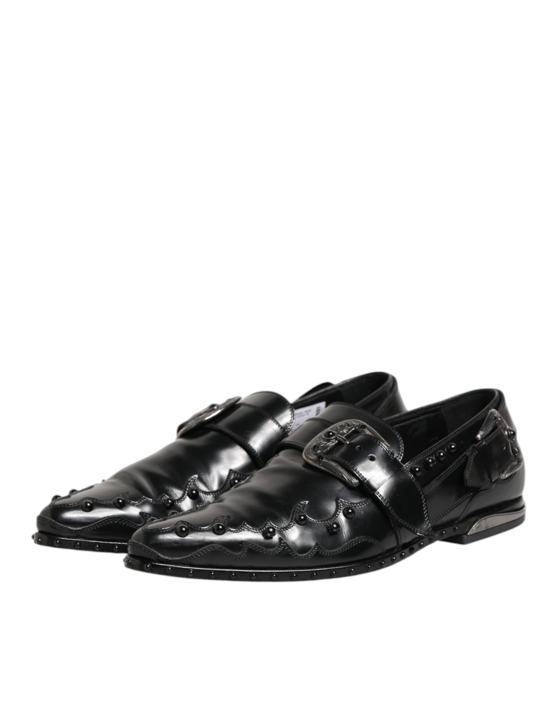 Dolce & Gabbana Black Embellished Dress Monk Strap Shoes | Regal Royce