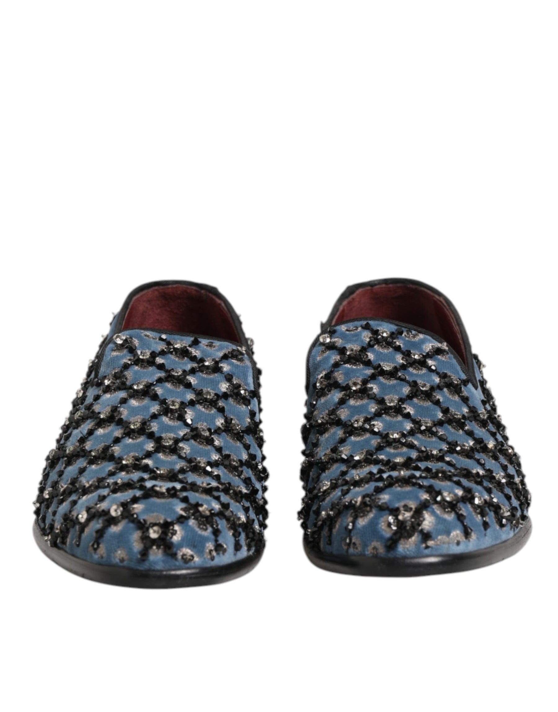 Dolce & Gabbana Blue Velvet Crystal Detailing Loafer Men Shoes | Regal Royce