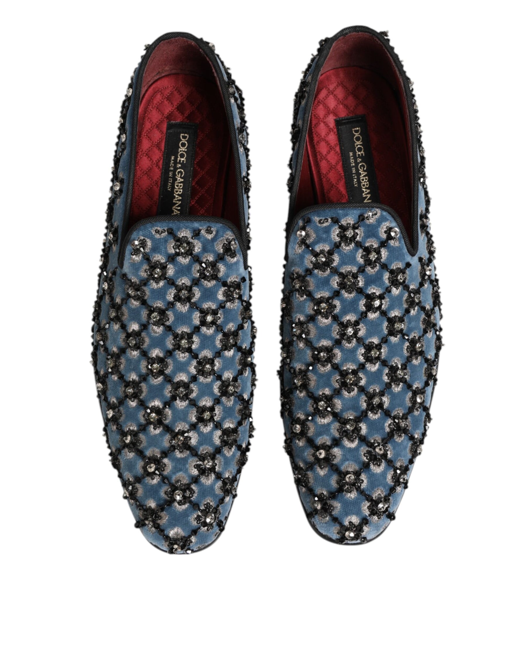 Dolce & Gabbana Blue Velvet Crystal Detailing Loafer Men Shoes | Regal Royce