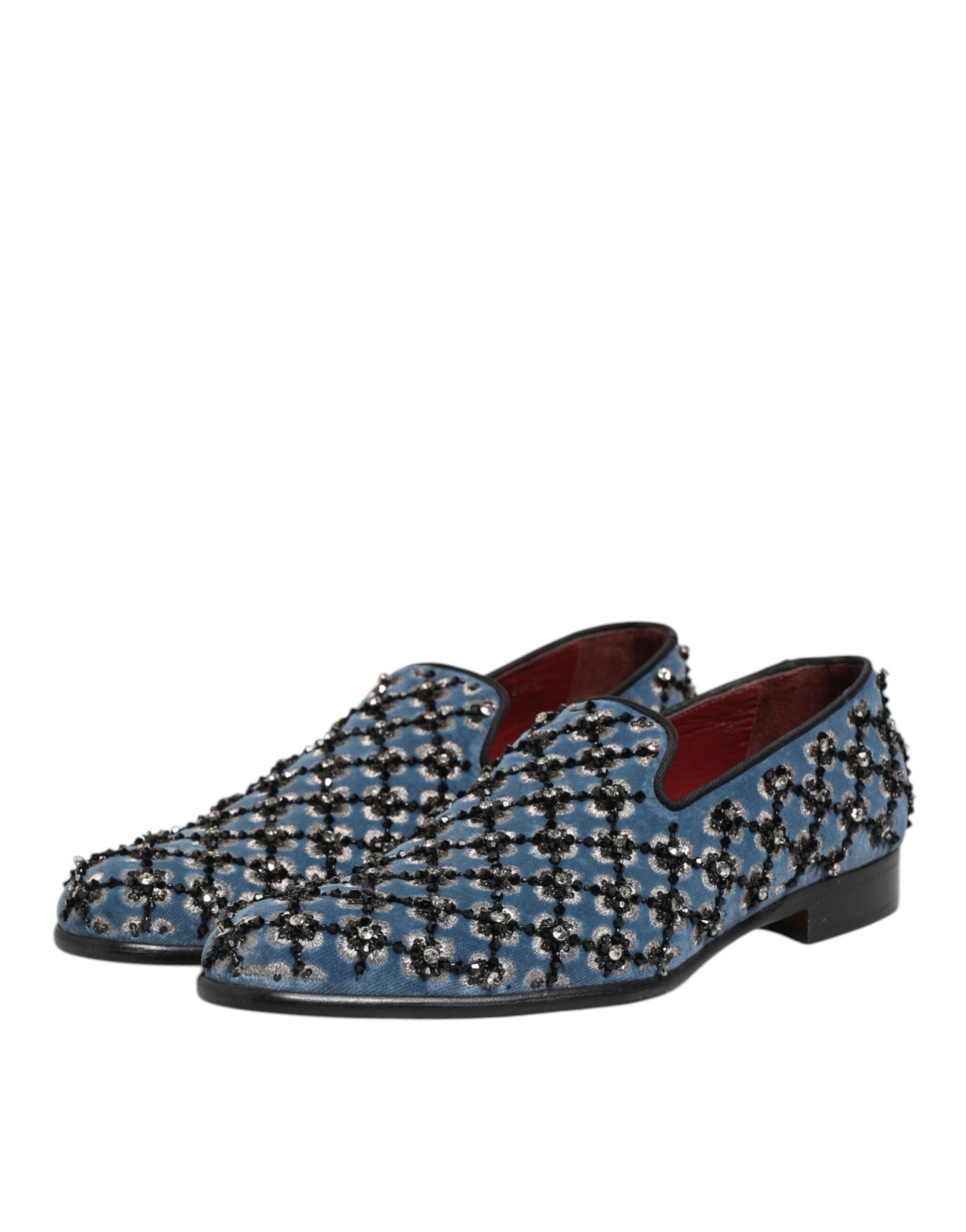 Dolce & Gabbana Blue Velvet Crystal Detailing Loafer Men Shoes | Regal Royce