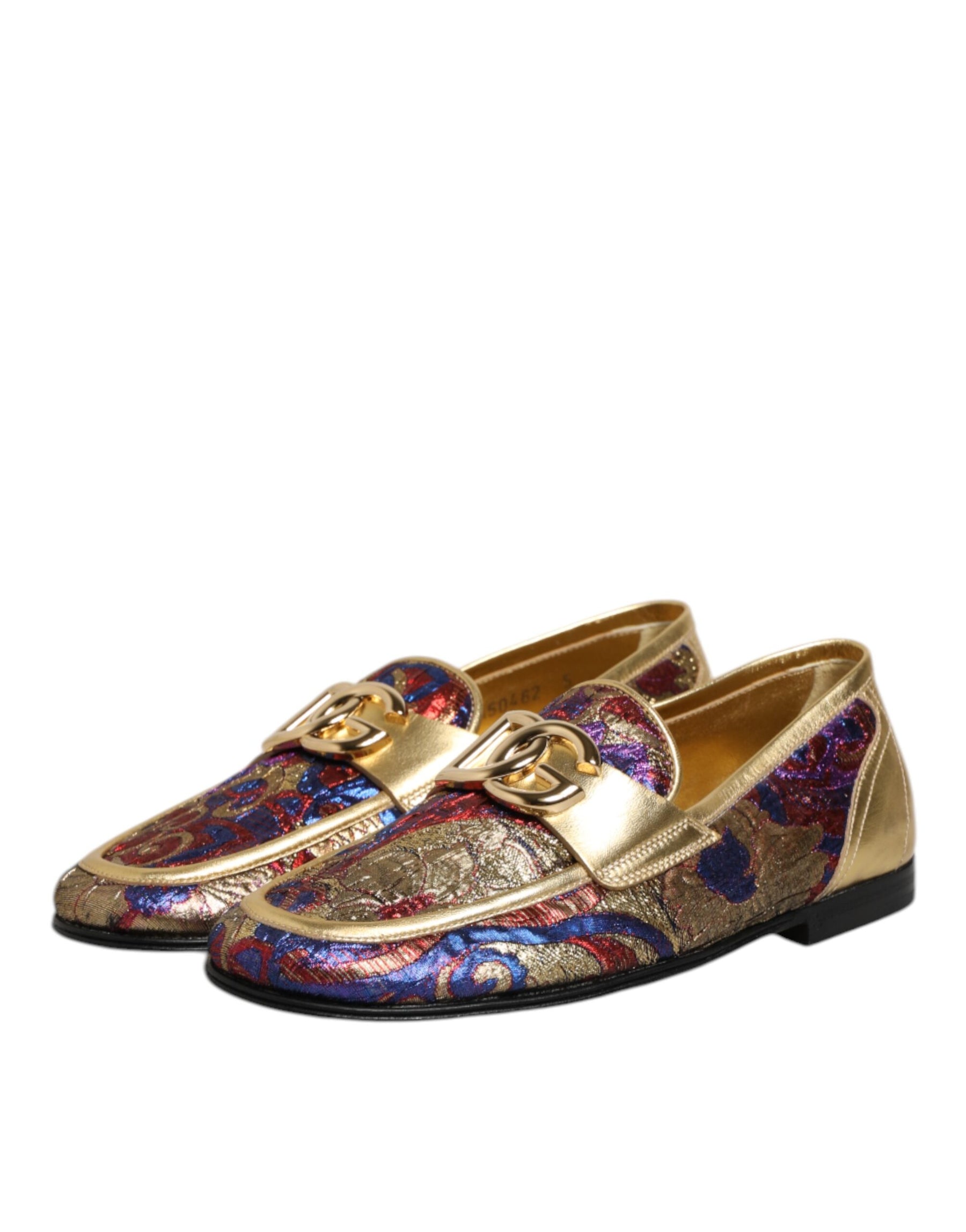 Dolce & Gabbana Multicolor Jacquard Gold DG Logo Loafer Shoes | Regal Royce