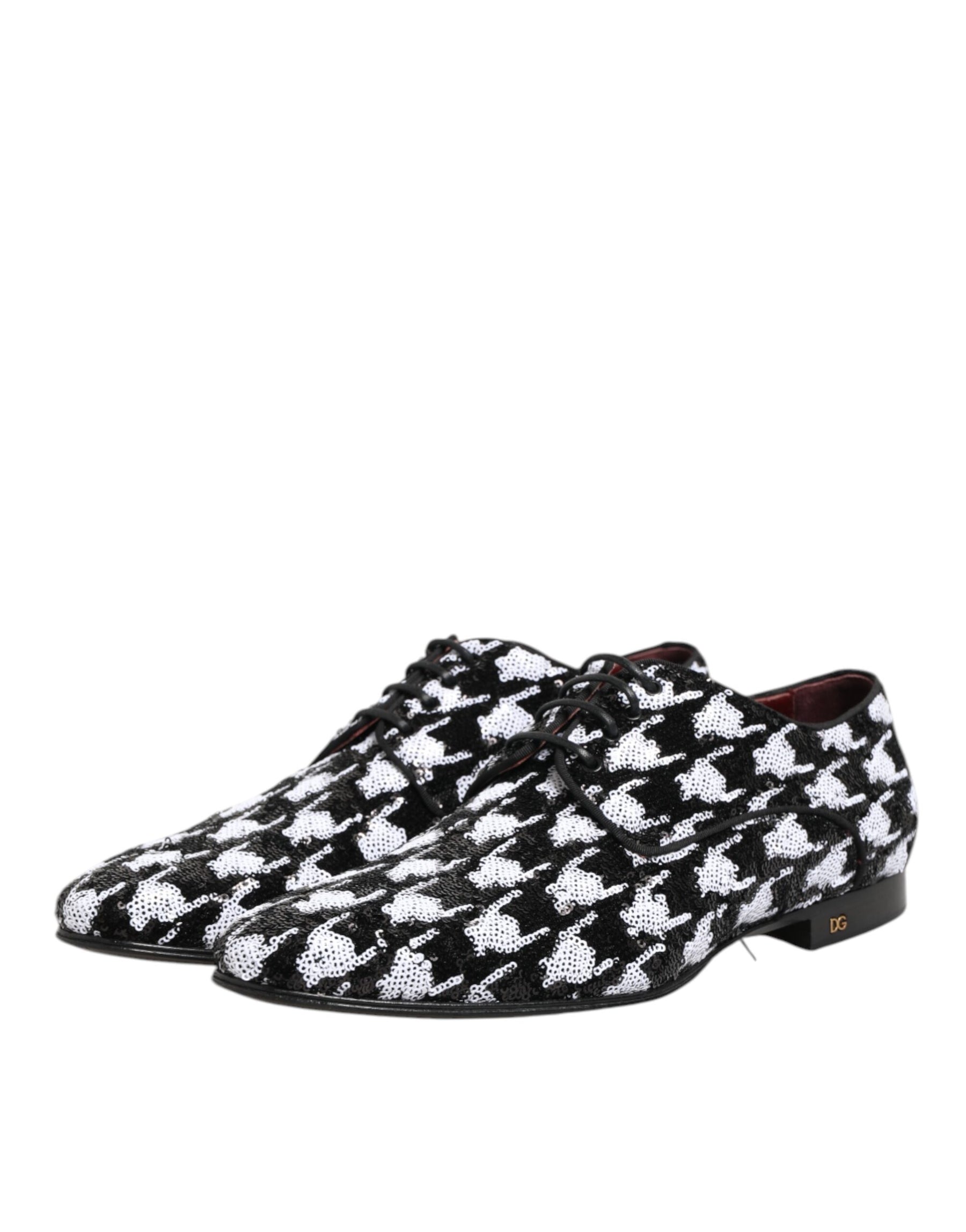 Dolce & Gabbana Dress Black White Sequined Lace Up Derby Shoes | Regal Royce