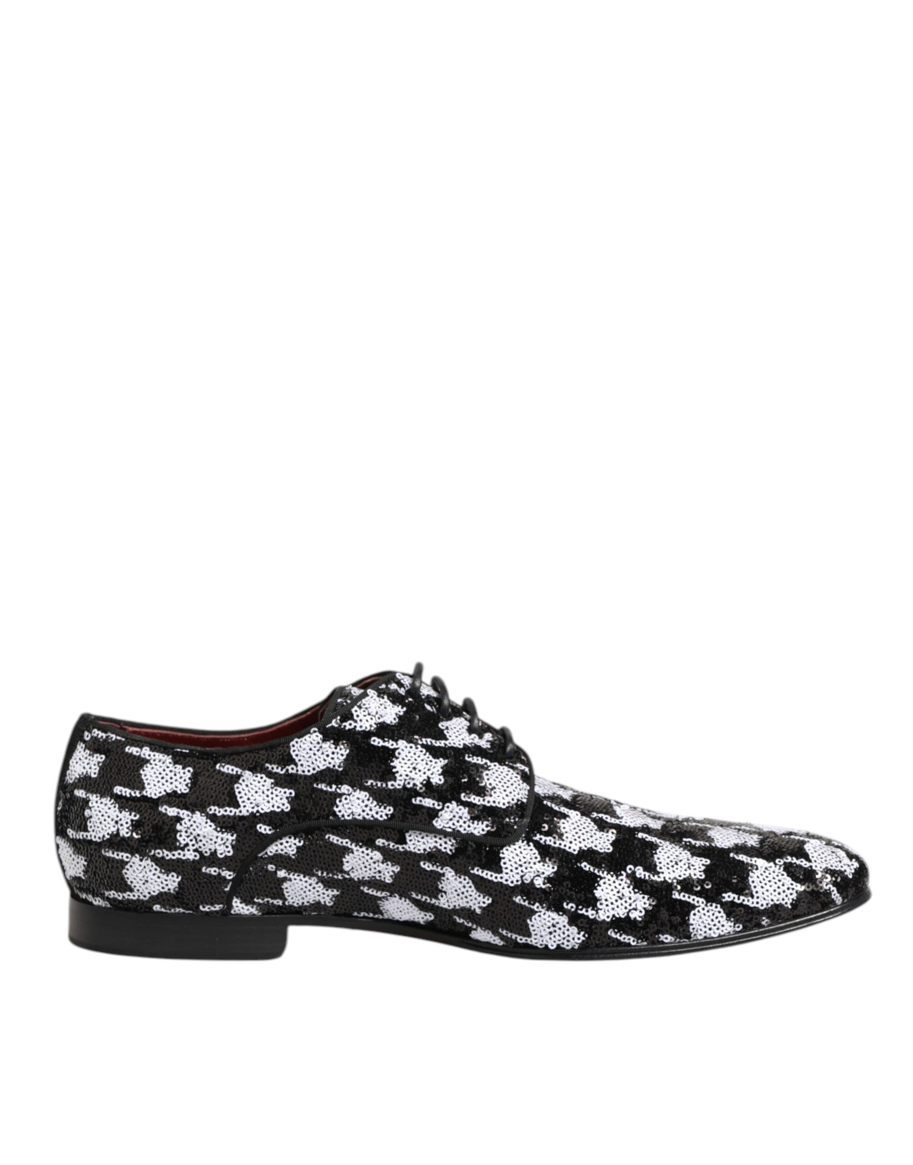 Dolce & Gabbana Dress Black White Sequined Lace Up Derby Shoes | Regal Royce