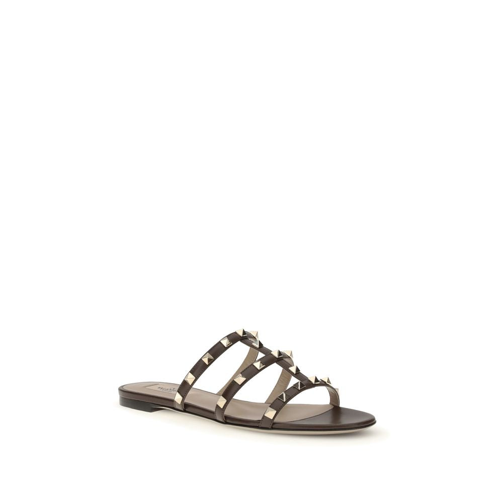 Valentino Garavani Brown Calf Leather Bos Taurus Flat Sandals | Regal Royce