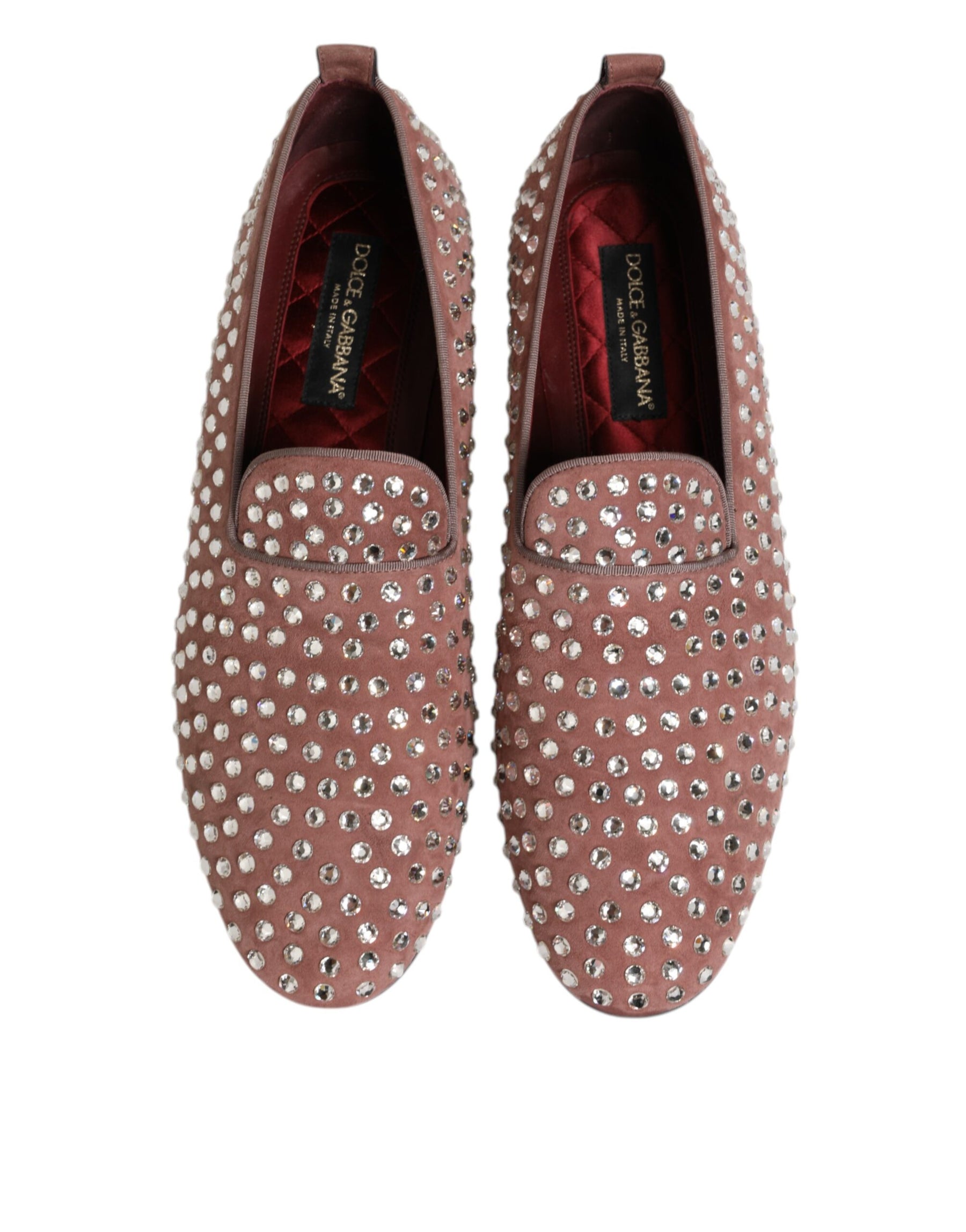 Dolce & Gabbana Pink Suede Crystals Loafers Men Dress Shoes | Regal Royce