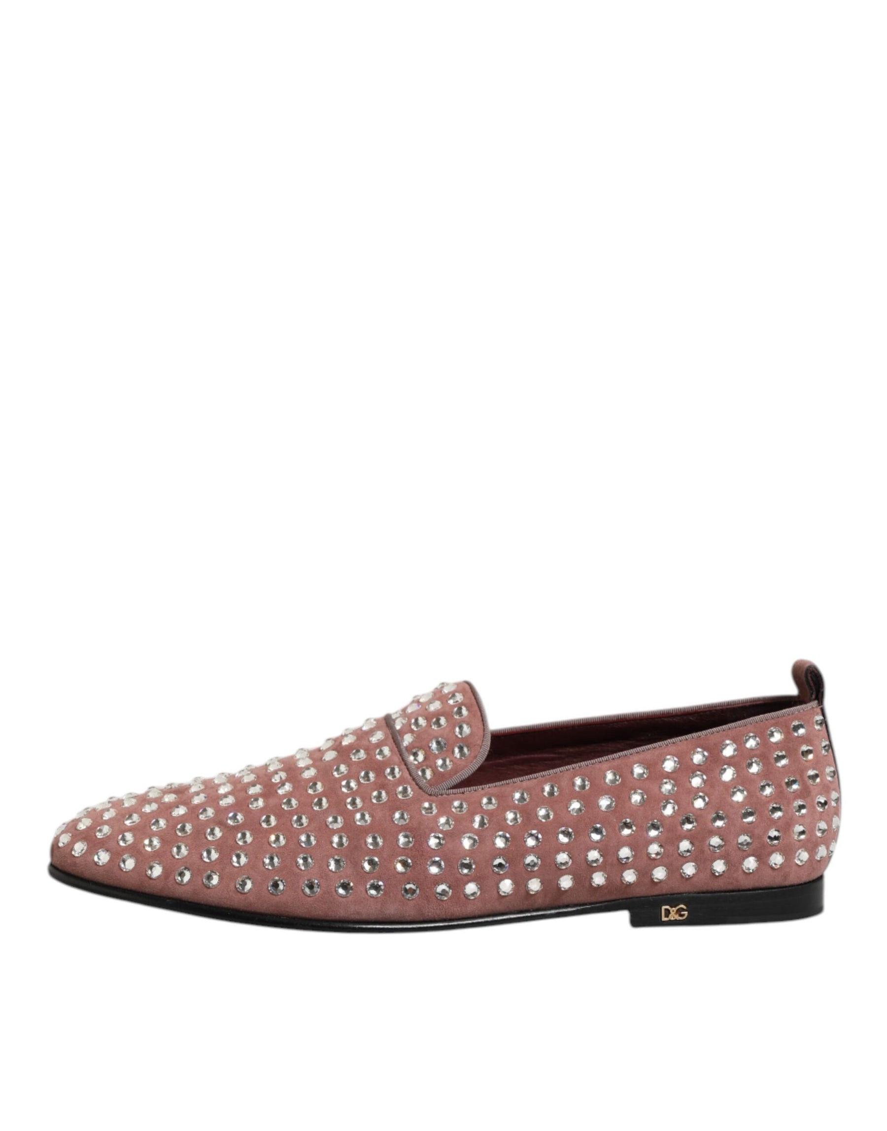 Dolce & Gabbana Pink Suede Crystals Loafers Men Dress Shoes | Regal Royce