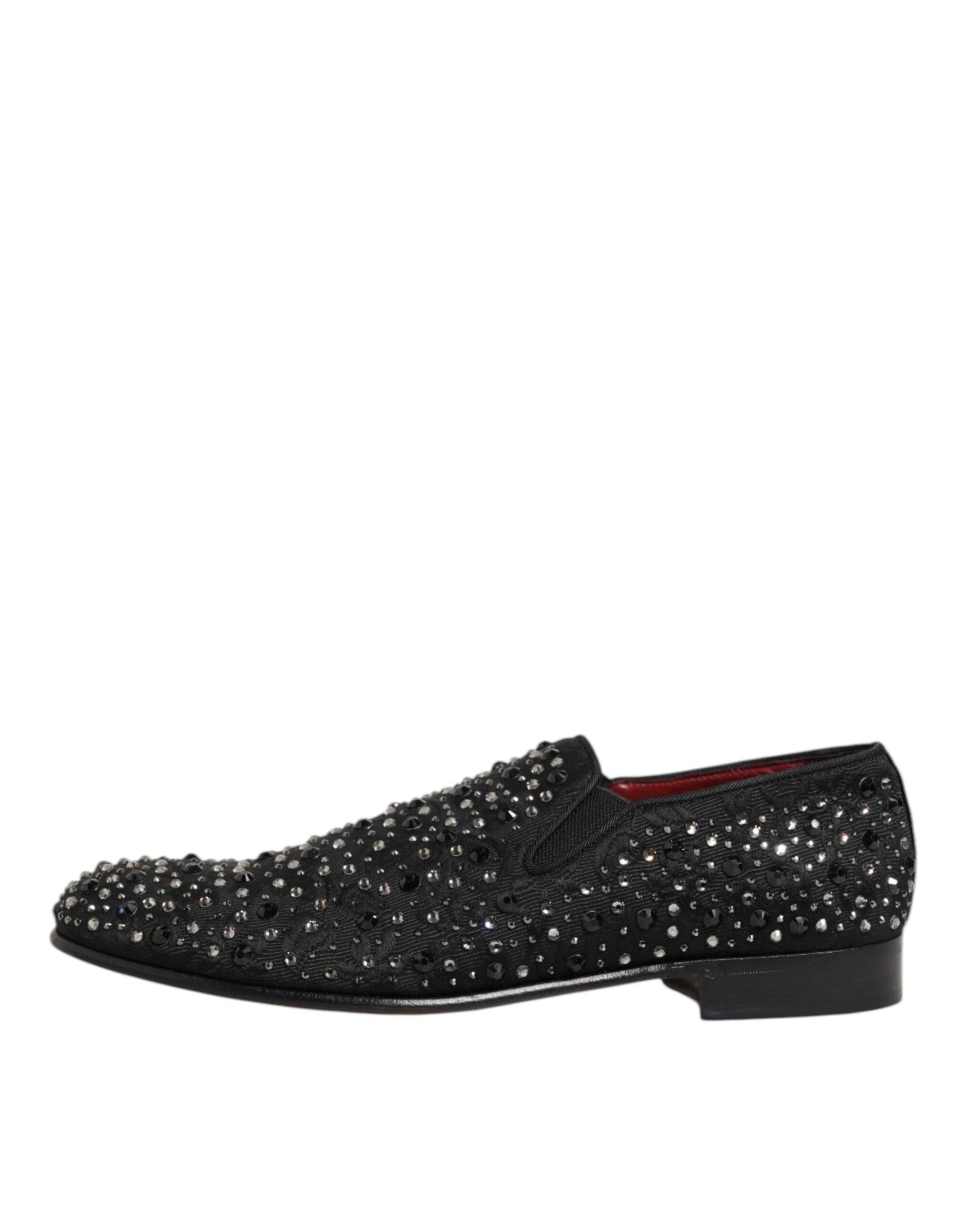 Dolce & Gabbana Black Suede Crystal Embellished Loafer Shoes | Regal Royce