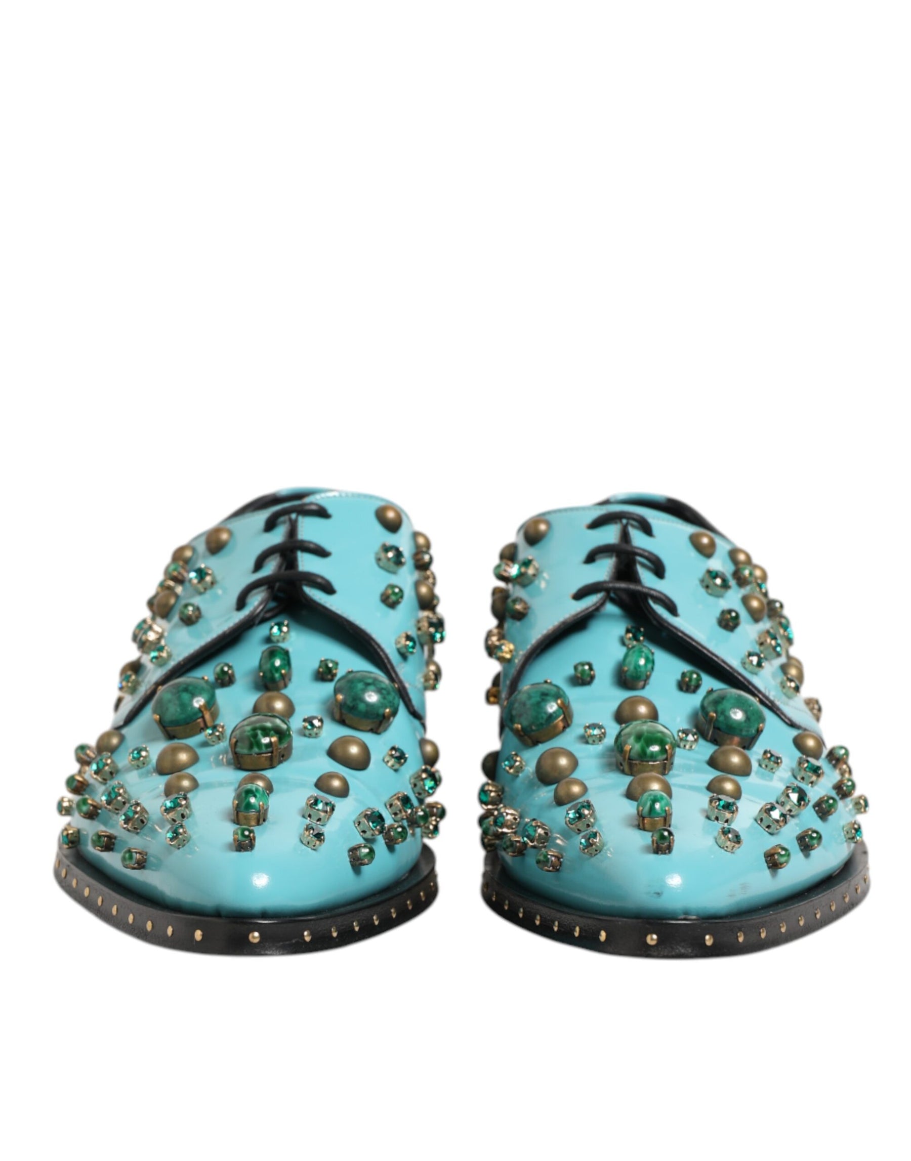 Dolce & Gabbana Turquoise Crystal Embellished Men Derby Shoes | Regal Royce