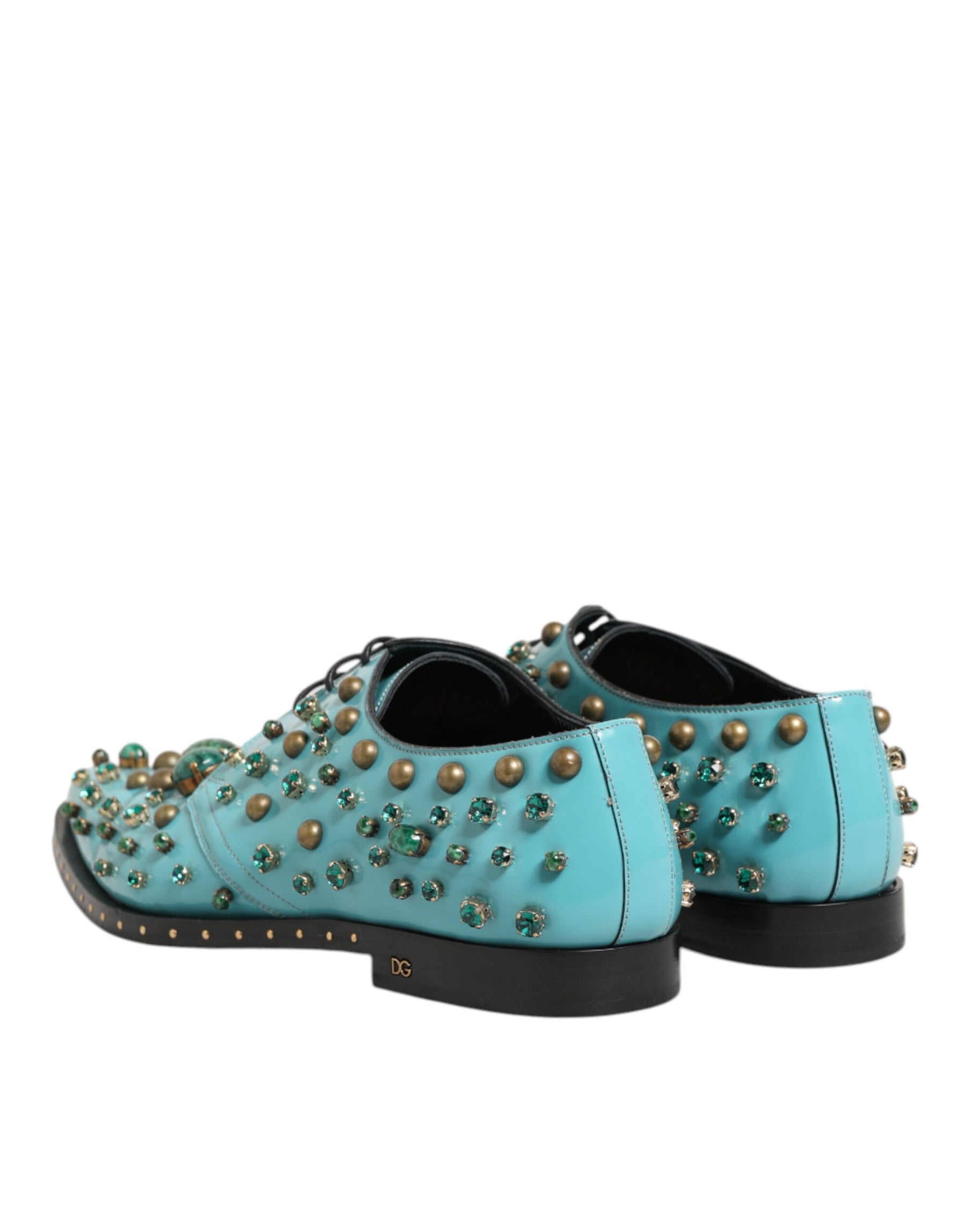 Dolce & Gabbana Turquoise Crystal Embellished Men Derby Shoes | Regal Royce