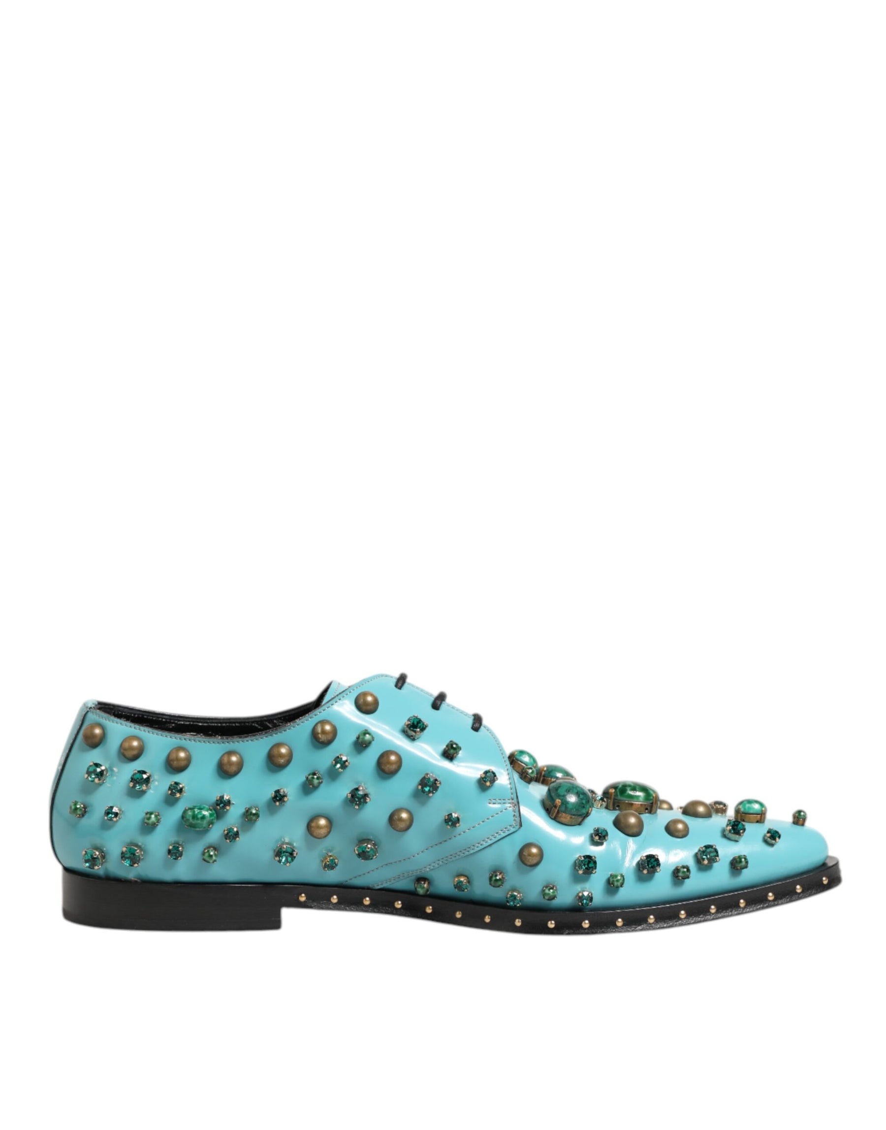 Dolce & Gabbana Turquoise Crystal Embellished Men Derby Shoes | Regal Royce