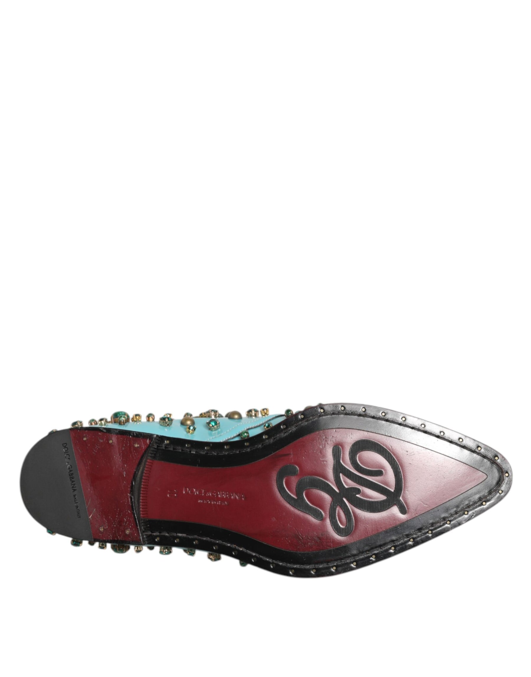 Dolce & Gabbana Turquoise Crystal Embellished Men Derby Shoes | Regal Royce