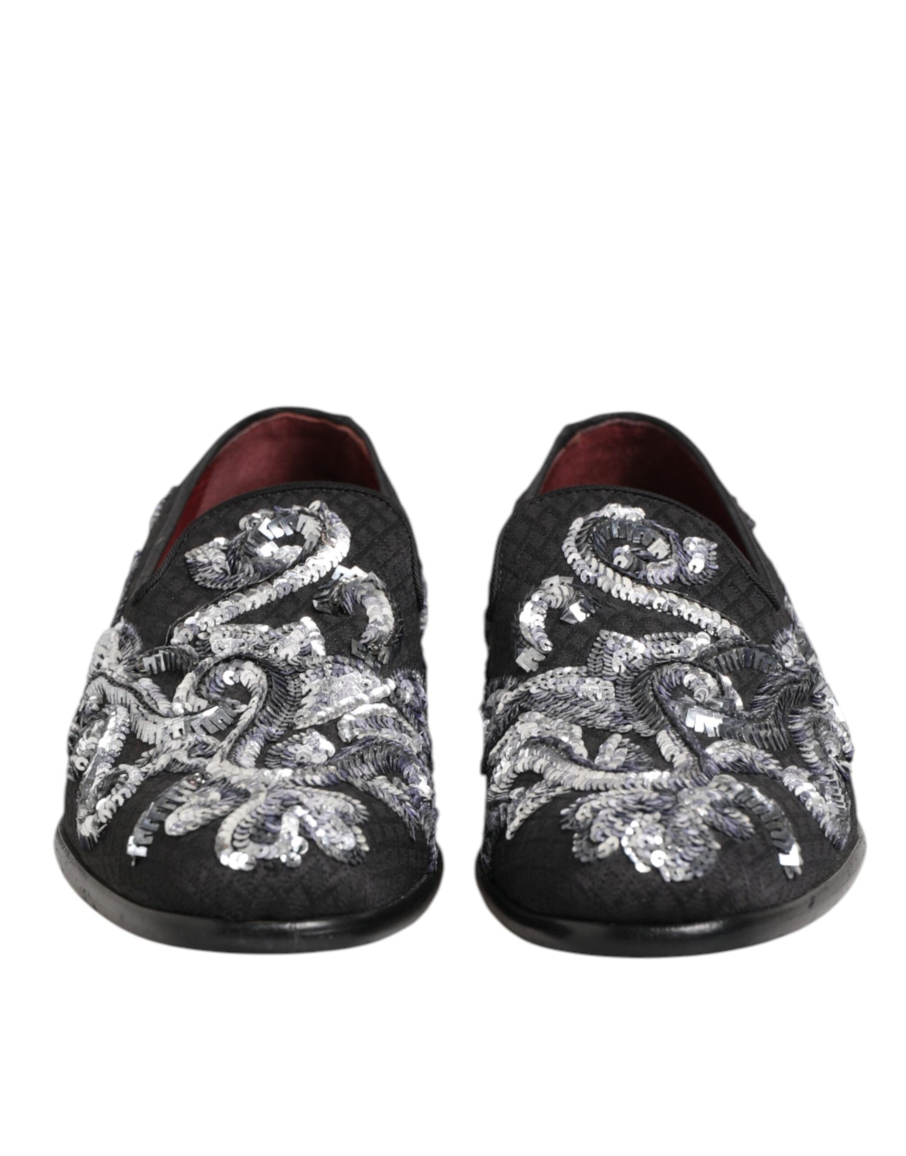 Dolce & Gabbana Black Silver Sequined Loafers Men Dress Shoes | Regal Royce