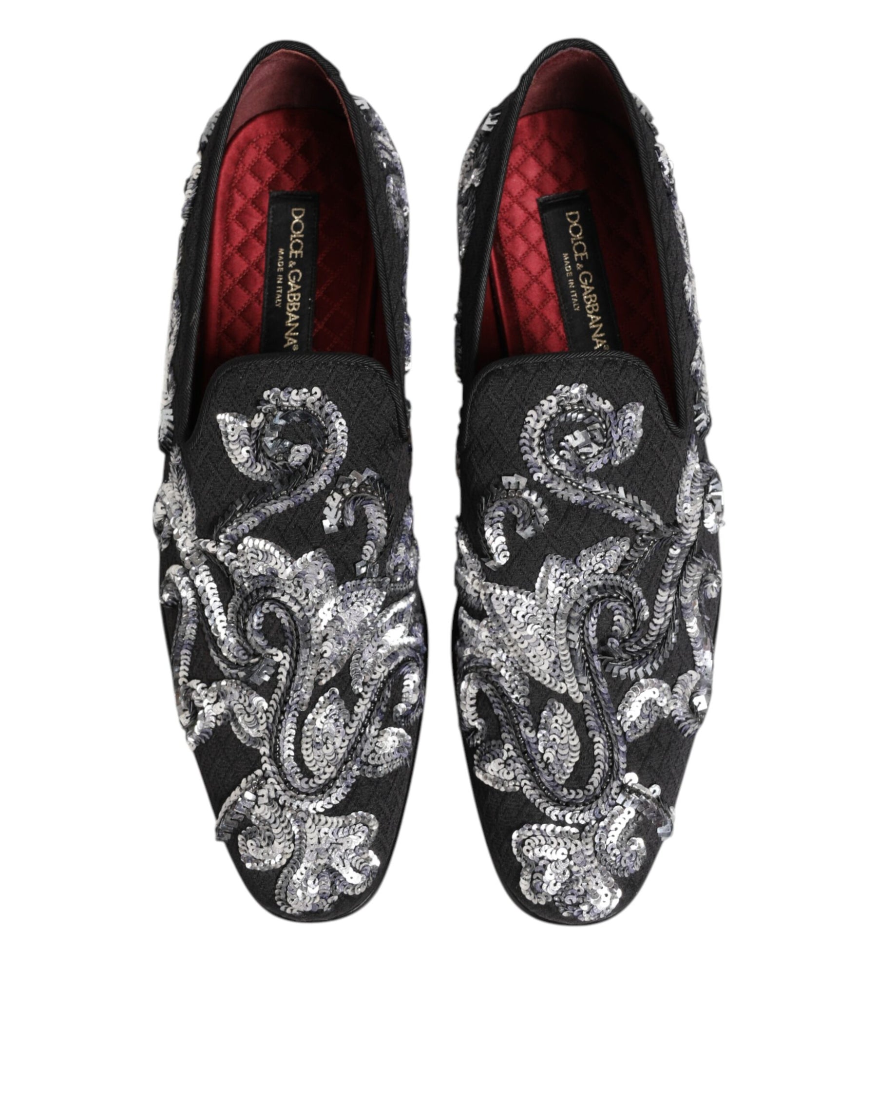 Dolce & Gabbana Black Silver Sequined Loafers Men Dress Shoes | Regal Royce