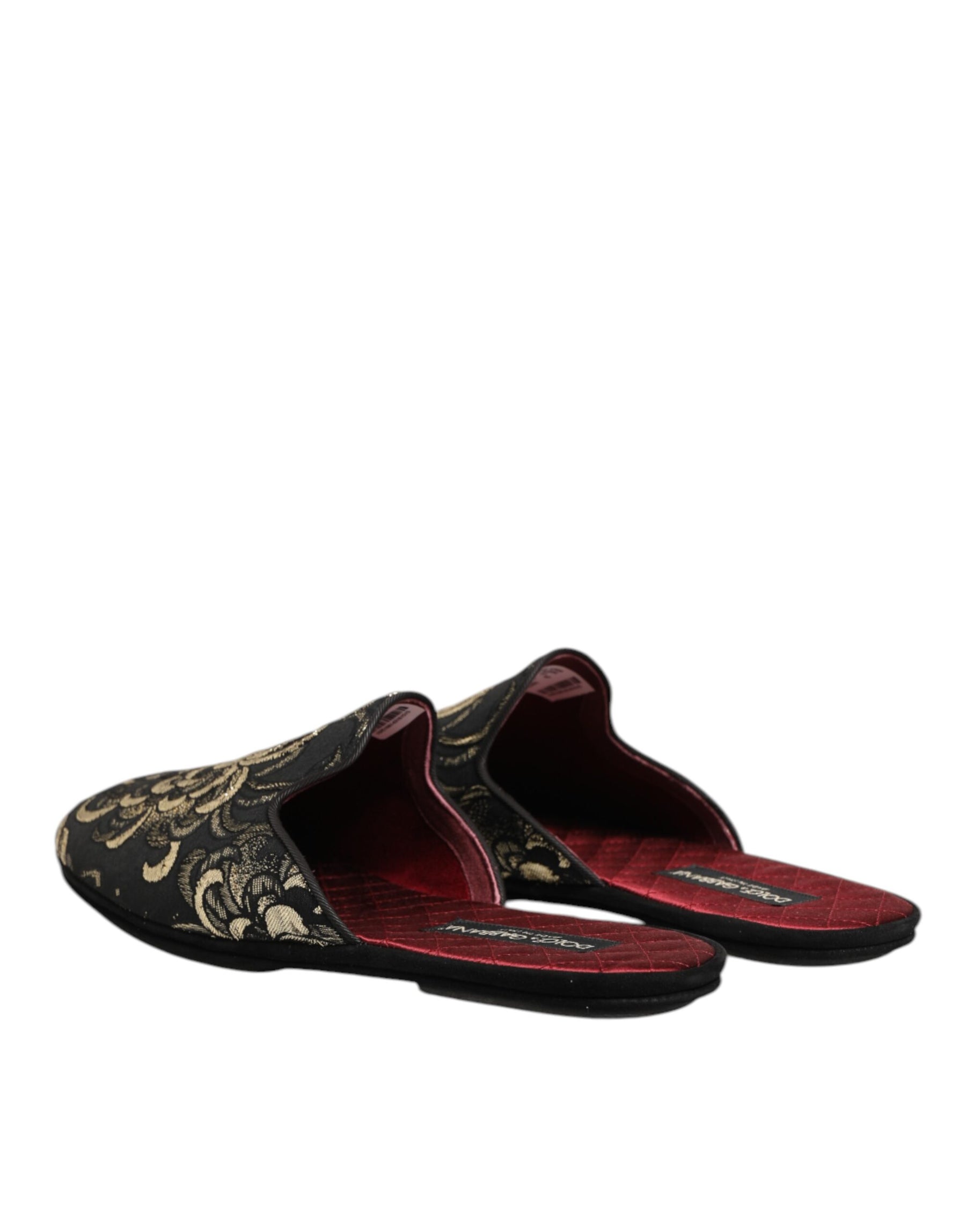 Dolce & Gabbana Black Floral Jacquard Slides Slippers Shoes | Regal Royce