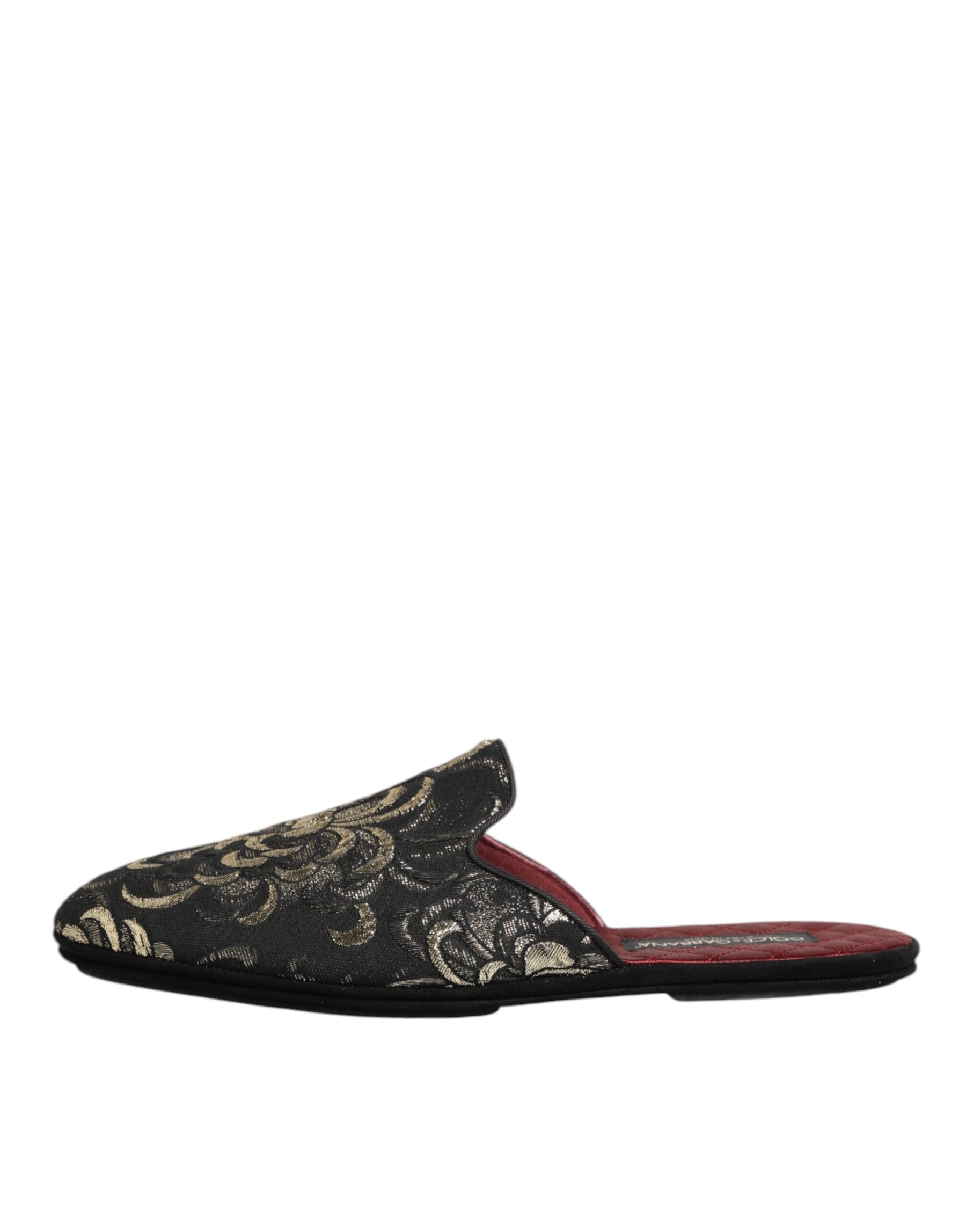 Dolce & Gabbana Black Floral Jacquard Slides Slippers Shoes | Regal Royce