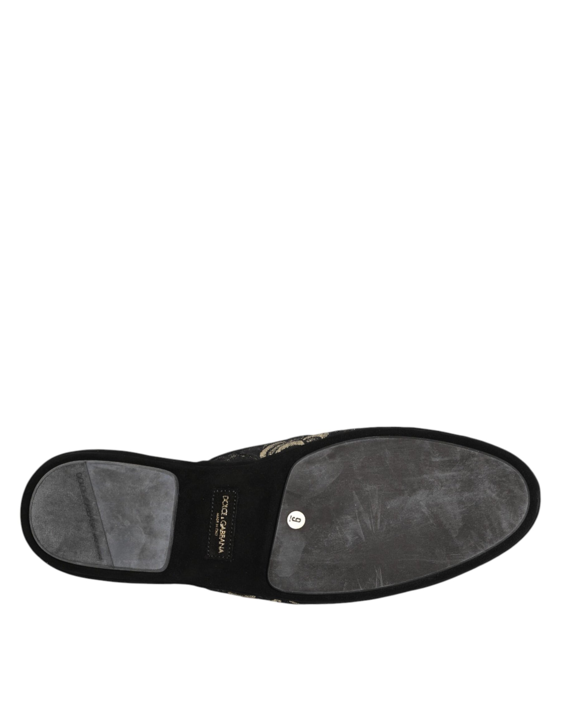 Dolce & Gabbana Black Floral Jacquard Slides Slippers Shoes | Regal Royce
