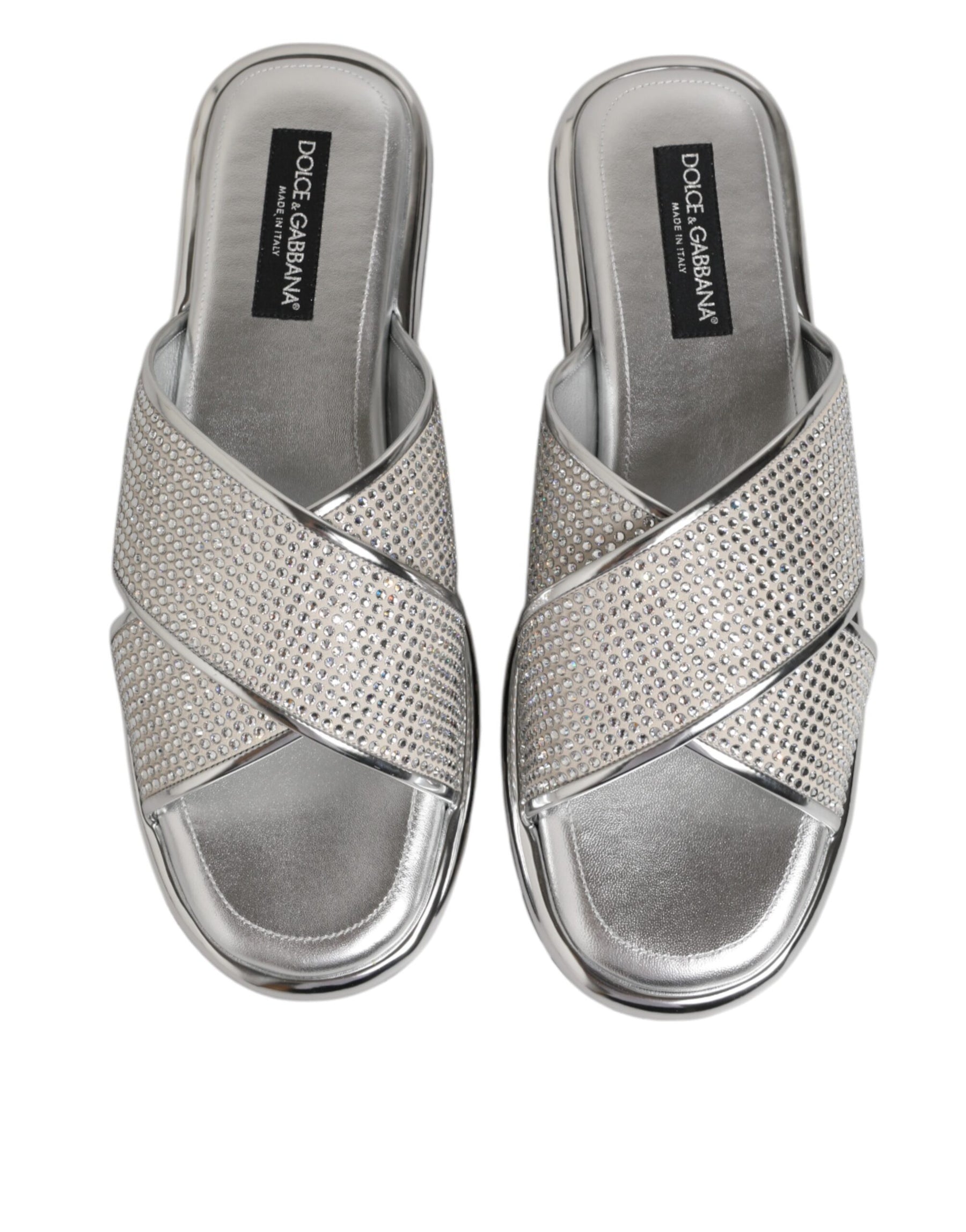 Dolce & Gabbana Silver Strass Slides Flats Slippers Shoes | Regal Royce