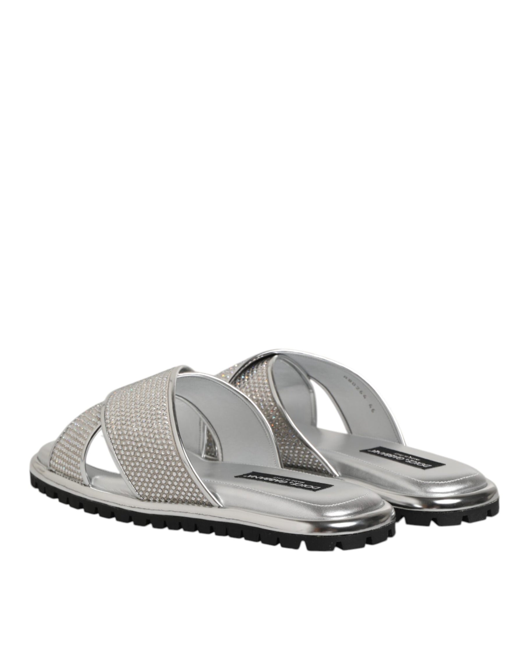Dolce & Gabbana Silver Strass Slides Flats Slippers Shoes | Regal Royce