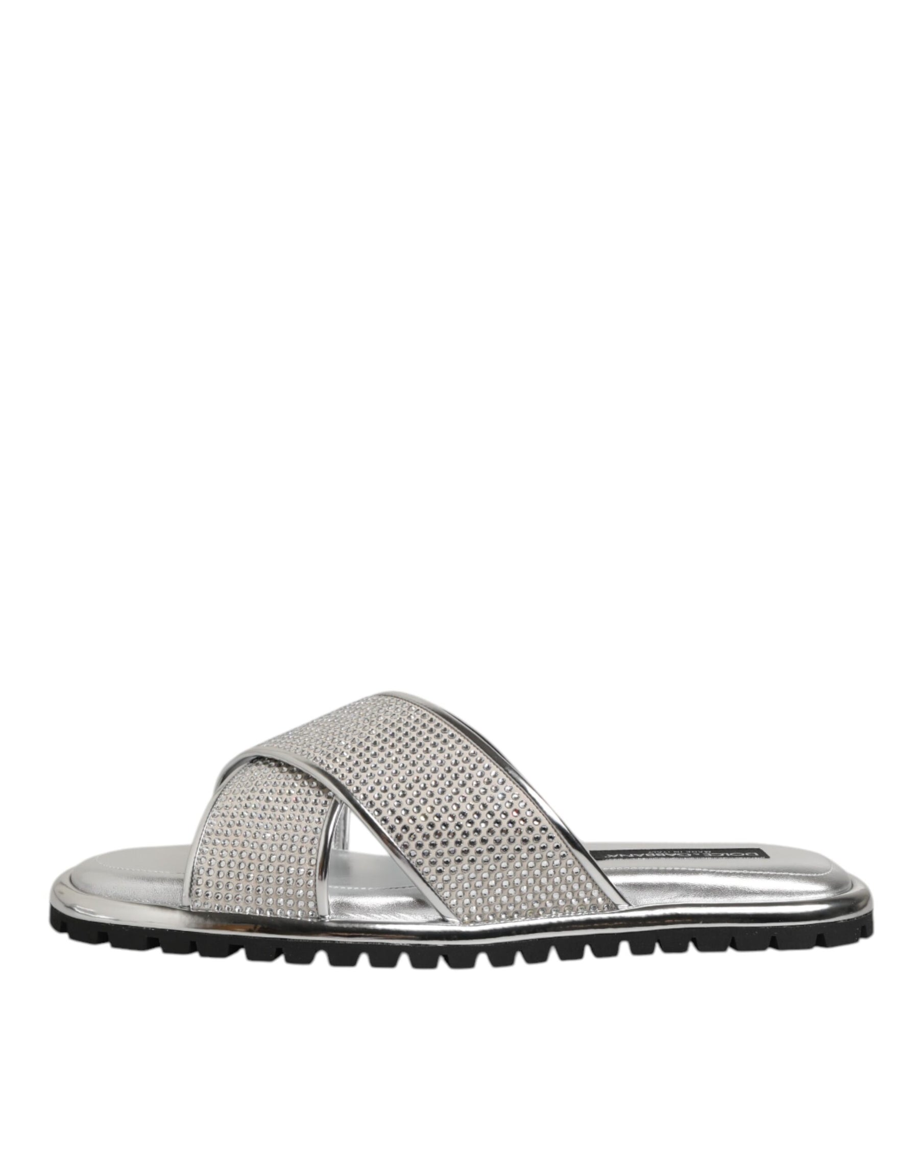 Dolce & Gabbana Silver Strass Slides Flats Slippers Shoes | Regal Royce