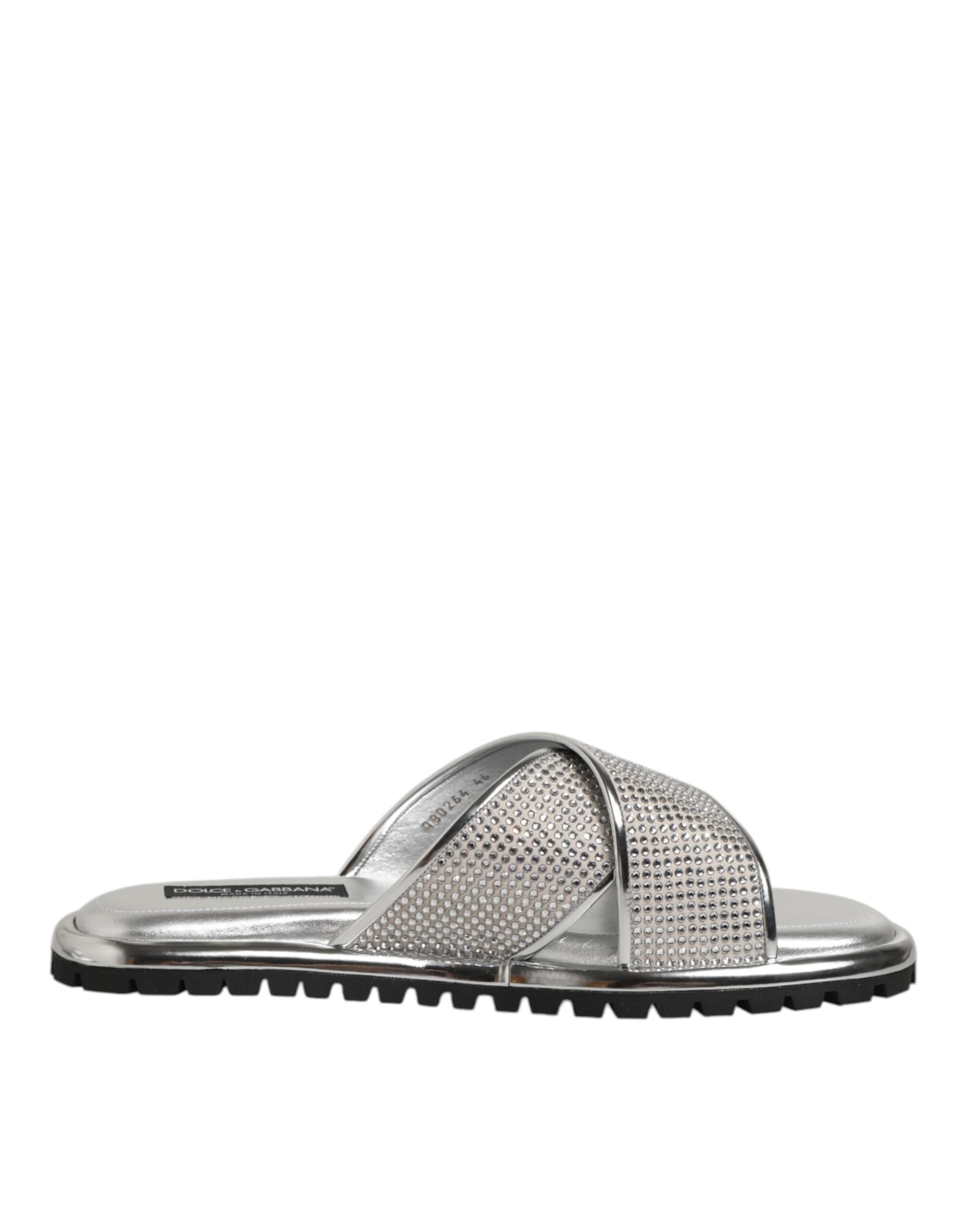 Dolce & Gabbana Silver Strass Slides Flats Slippers Shoes | Regal Royce